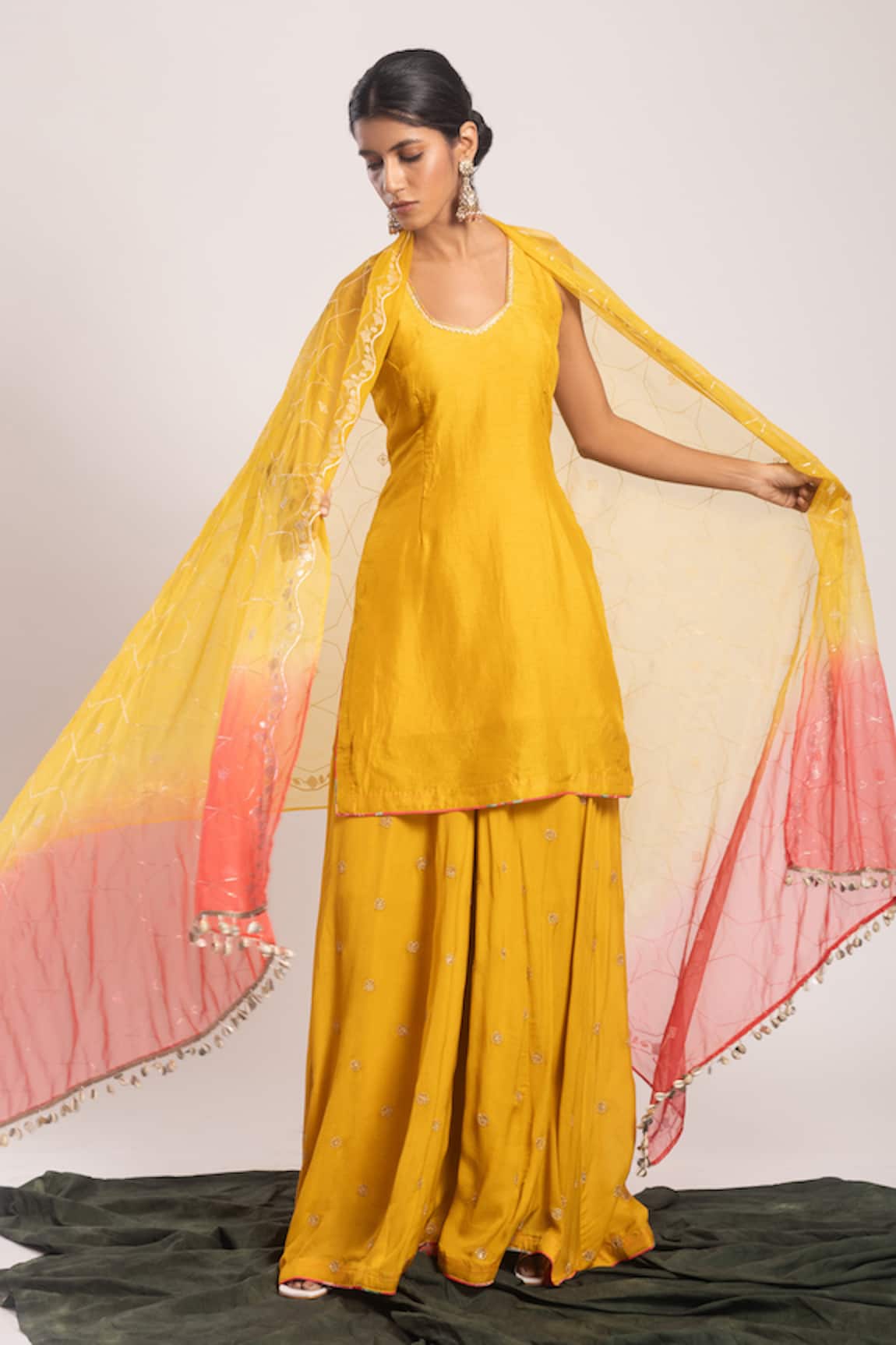 Tuli Pitah Kurta Embroidered Sharara Set 