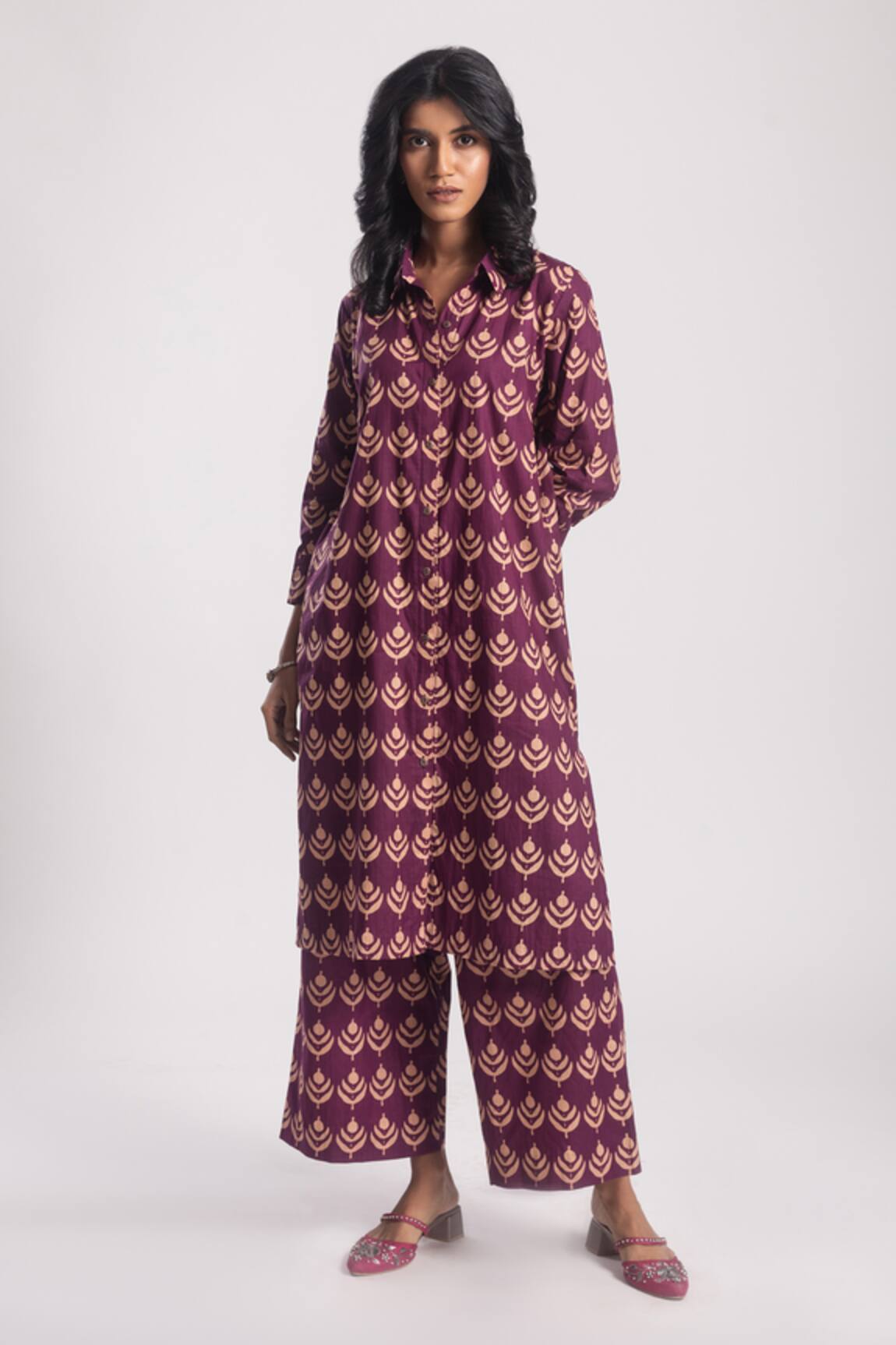 Avaha Ramhi Tribal Print Jacket Kurta & Flared Pant Set