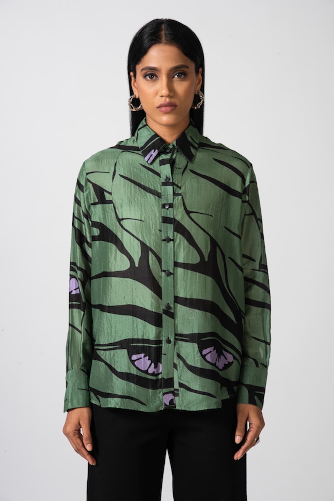 Pocketful Of Cherrie Retro Flame Print Silk Shirt