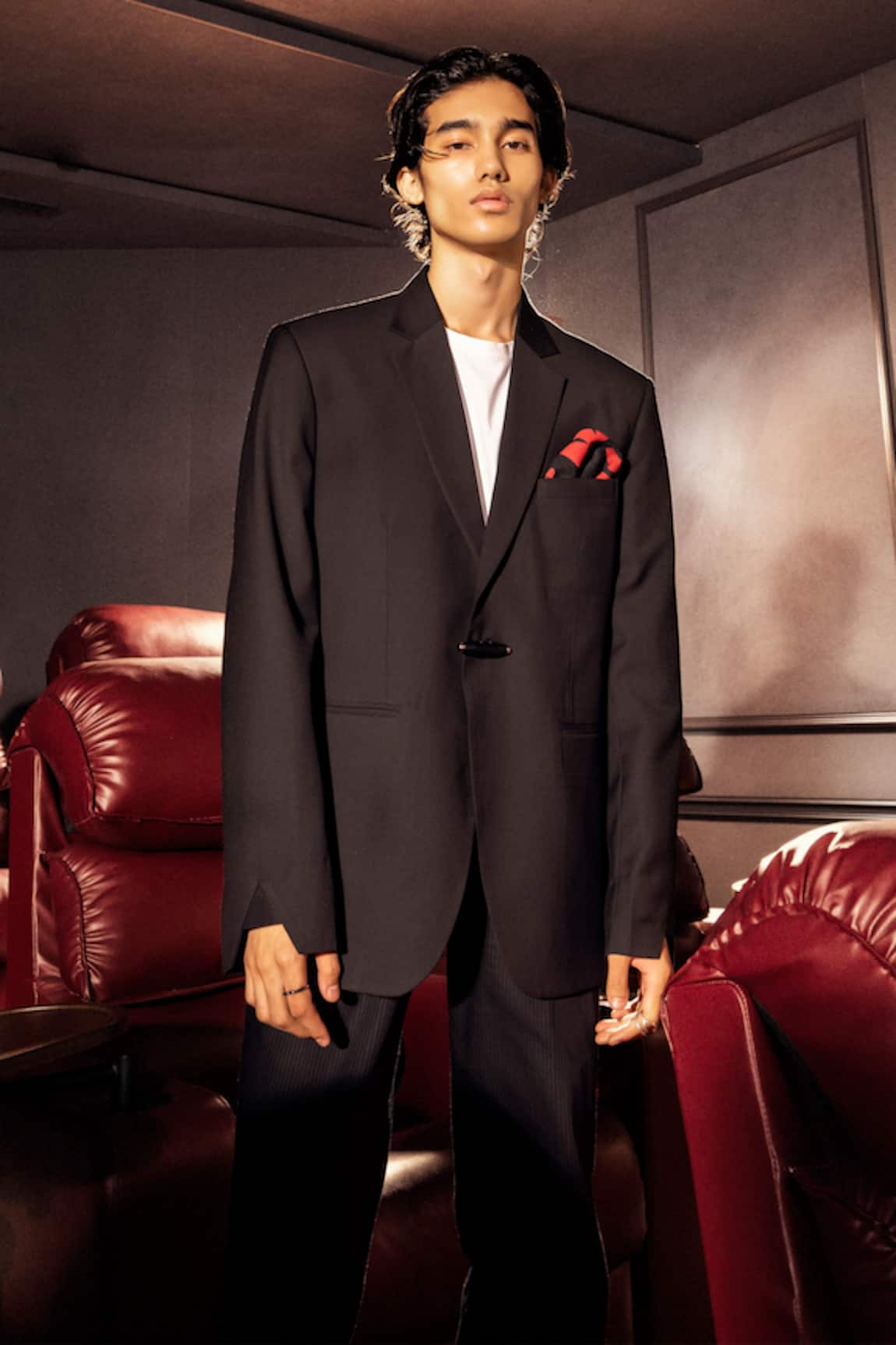 Pocketful Of Cherrie Ebony Solid Lapel Collar Blazer