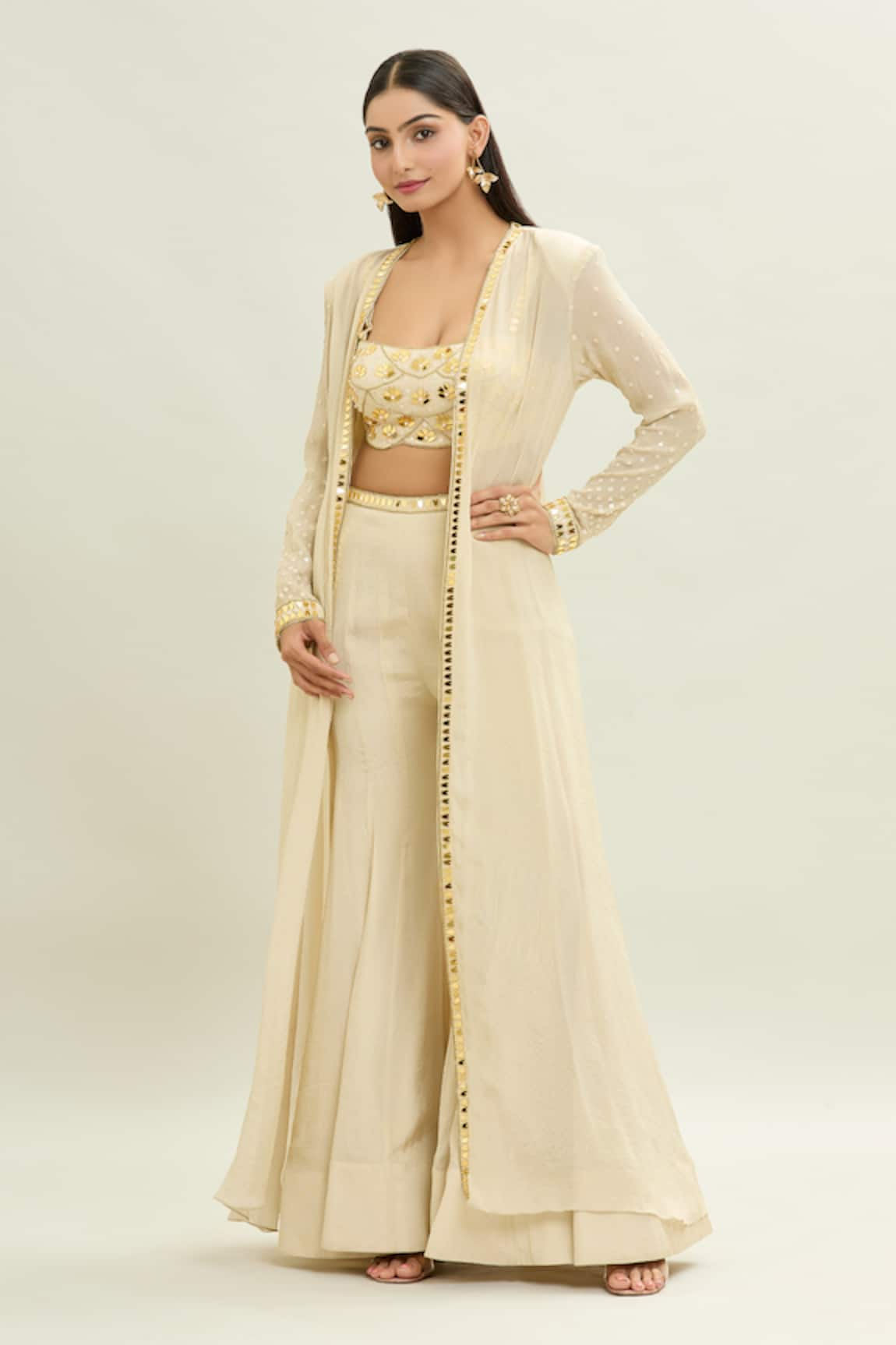 Aaryaa By Kashveen Kohli Embroidered Longline Cape Sharara Set