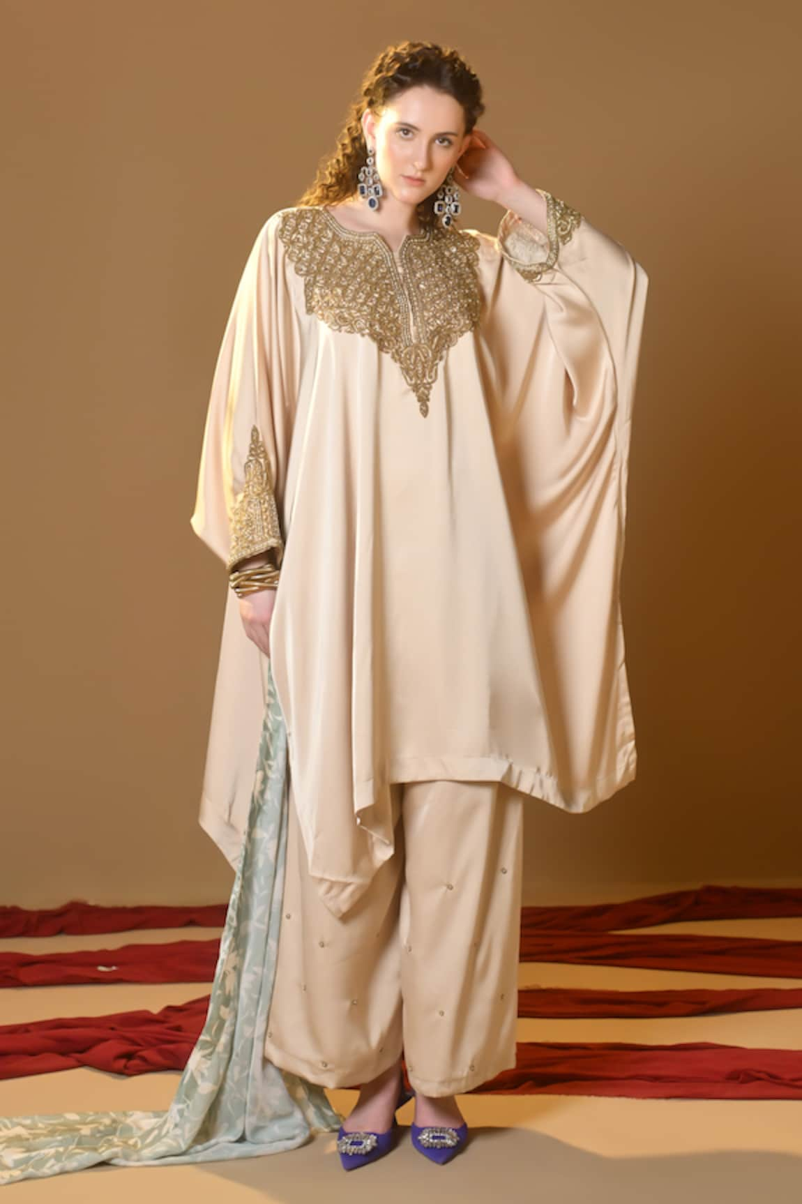 TULPALAV Pearl Embroidered Kaftan Palazzo Set