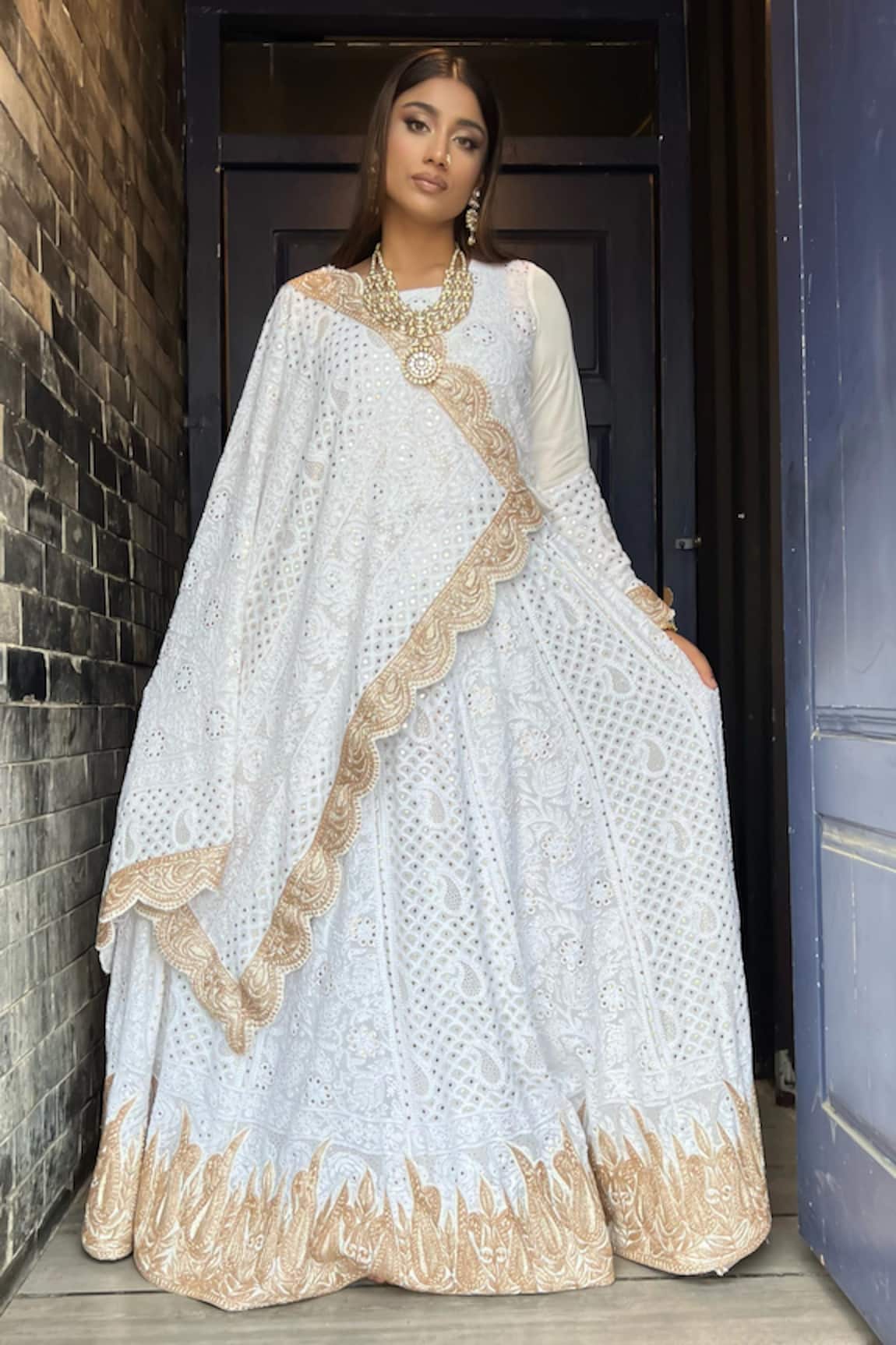 TULPALAV Kashmiri Tilla Hand Work Gown With Dupatta