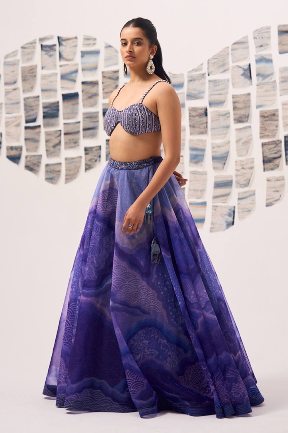 Detales Aqua Garden Print Lehenga With Bustier