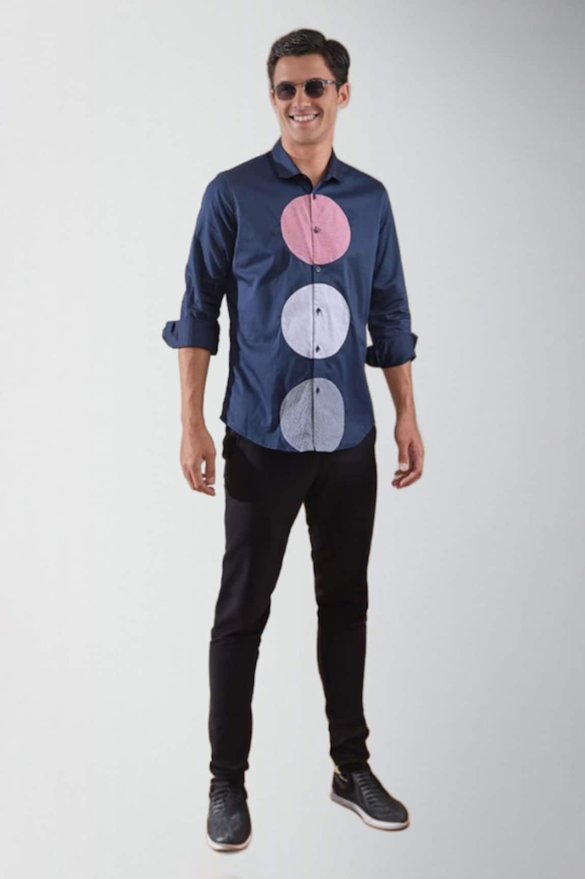 HeSpoke Three-Tier Circular Pattern Color Blocked Shirt