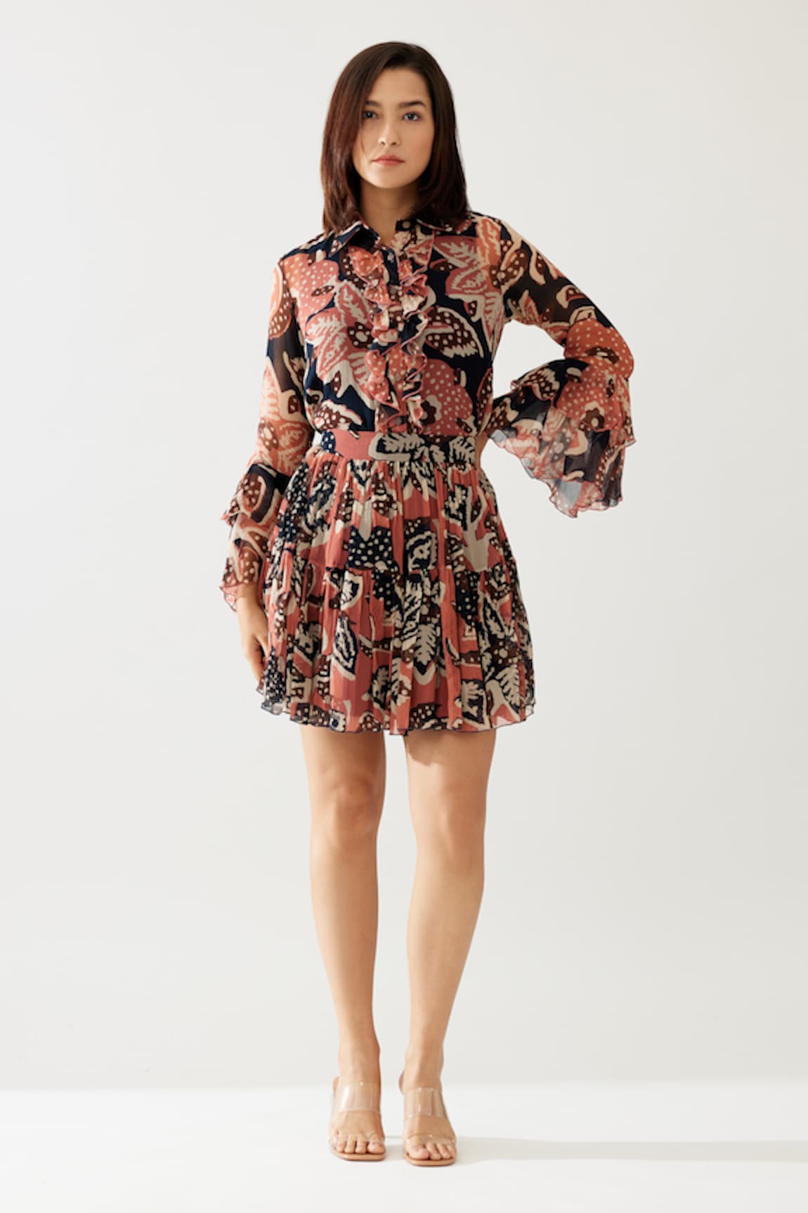 KoAi Retro Flora Print Tiered Mini Skirt