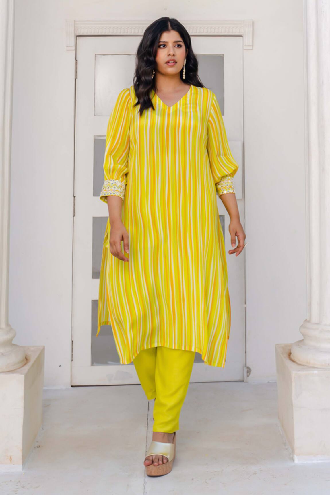Megha Pitti Embellished Stripe Kurta Set