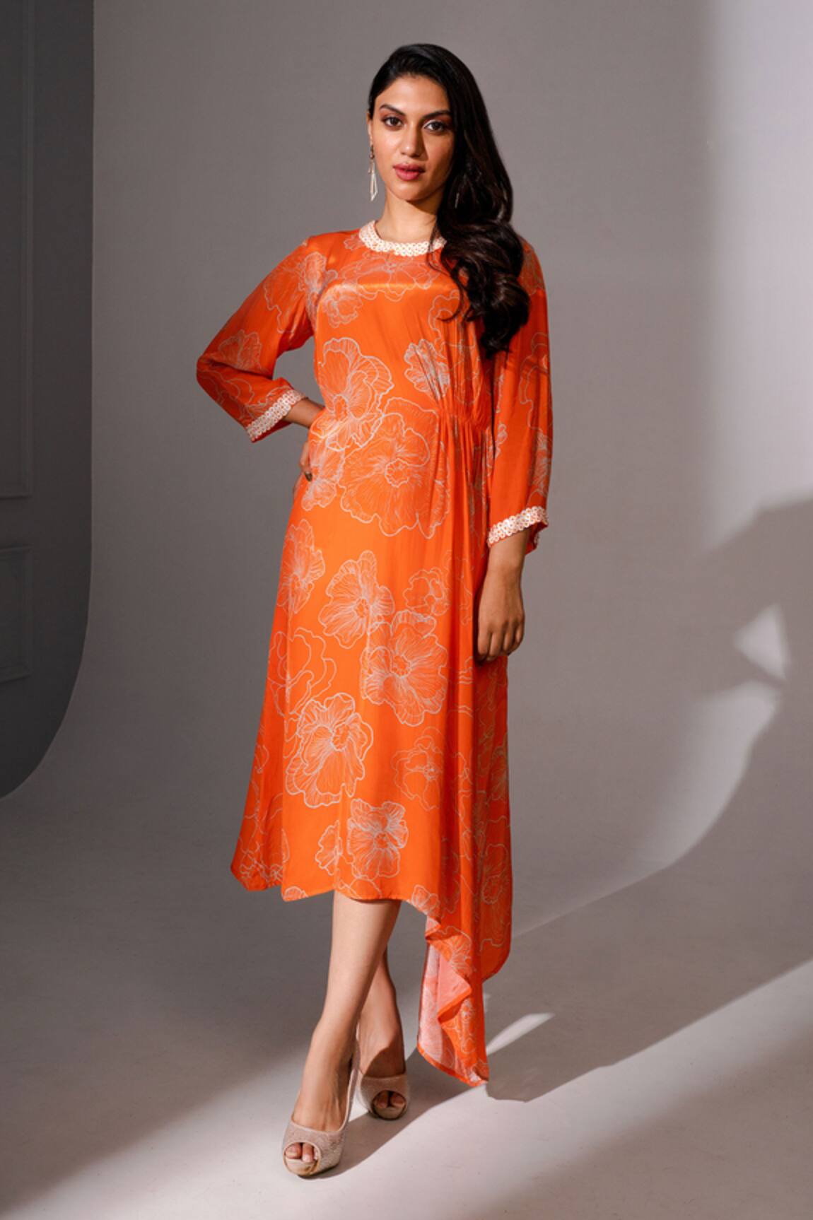 Megha Pitti Asymmetric Floral Print Dress 