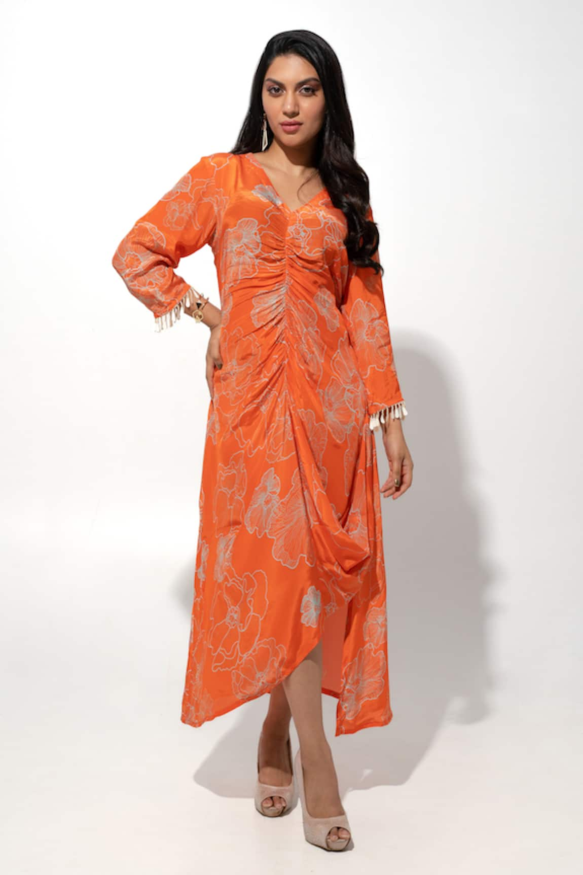 Megha Pitti Floral Print Ruched Dress