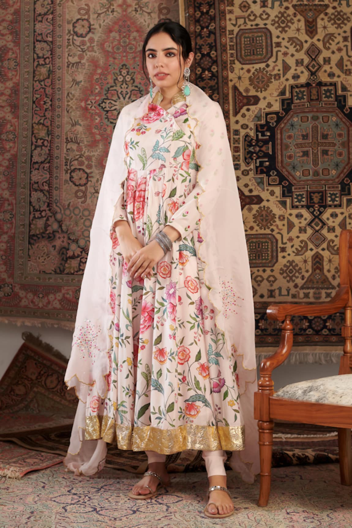 Negra Elegante Floral Pattern Anarkali Churidar Set