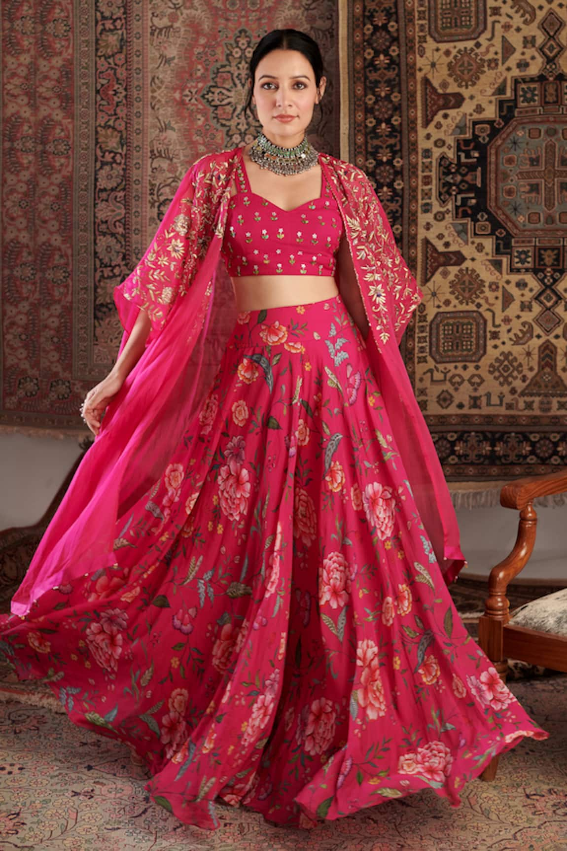 Negra Elegante Ameera Floral Pattern Sharara Set With Cape