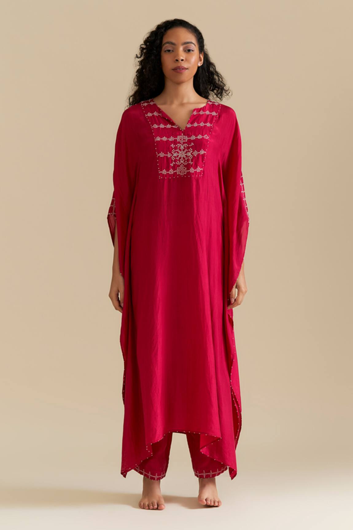 Srota By Srishti Aggarwal Iteso Embroidered Kaftan Pant Set