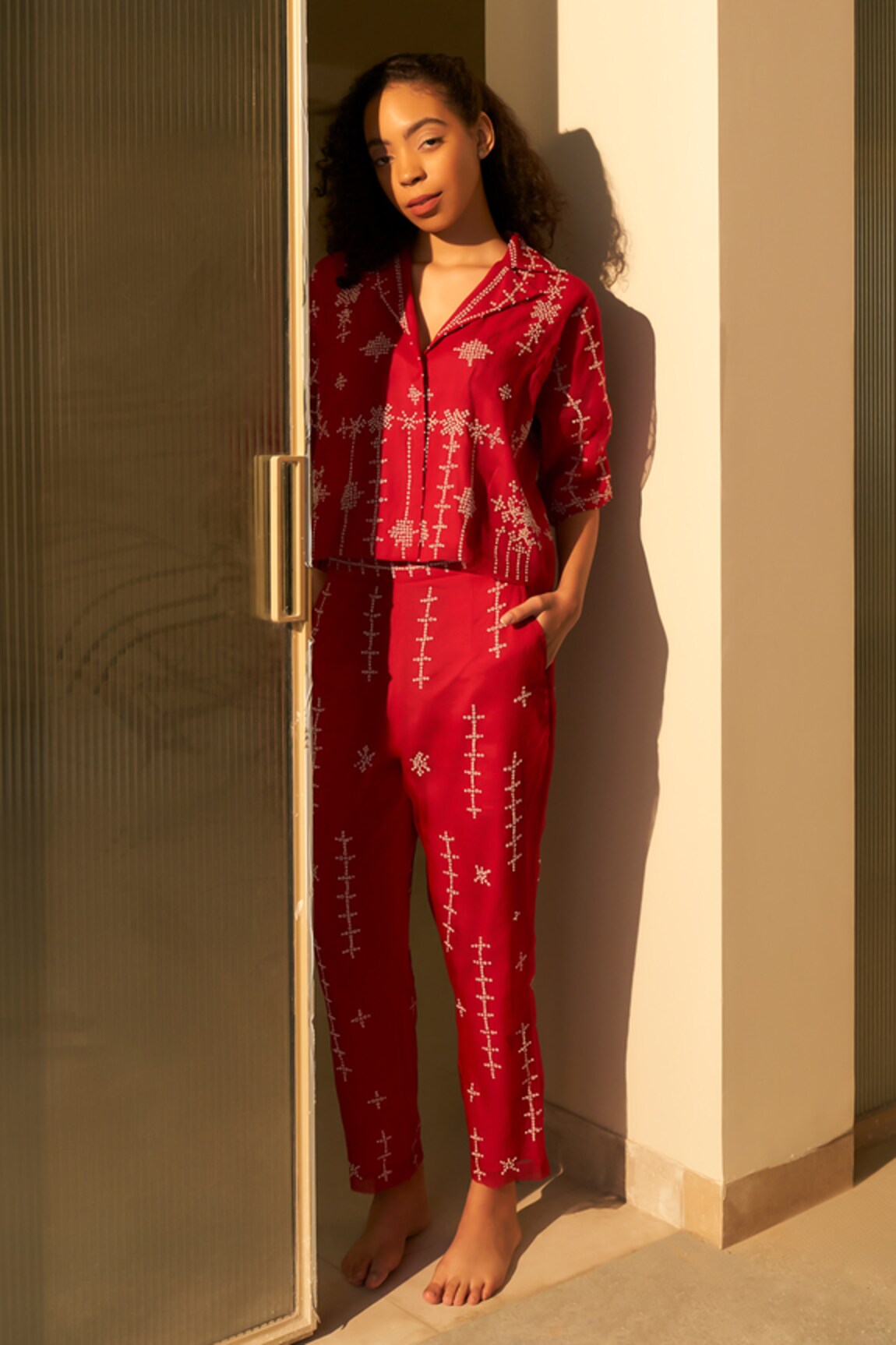 Srota By Srishti Aggarwal Sebei Embroidered Jacket Pant Co-ord Set