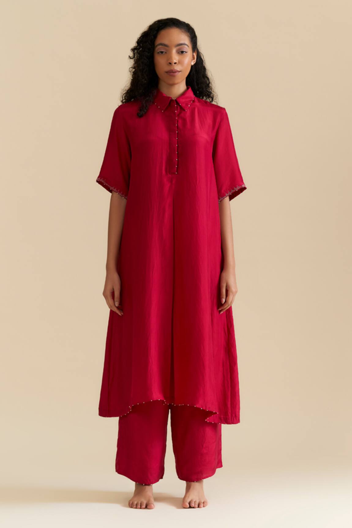 Srota By Srishti Aggarwal Acholi Solid A-Line Kurta With Pant