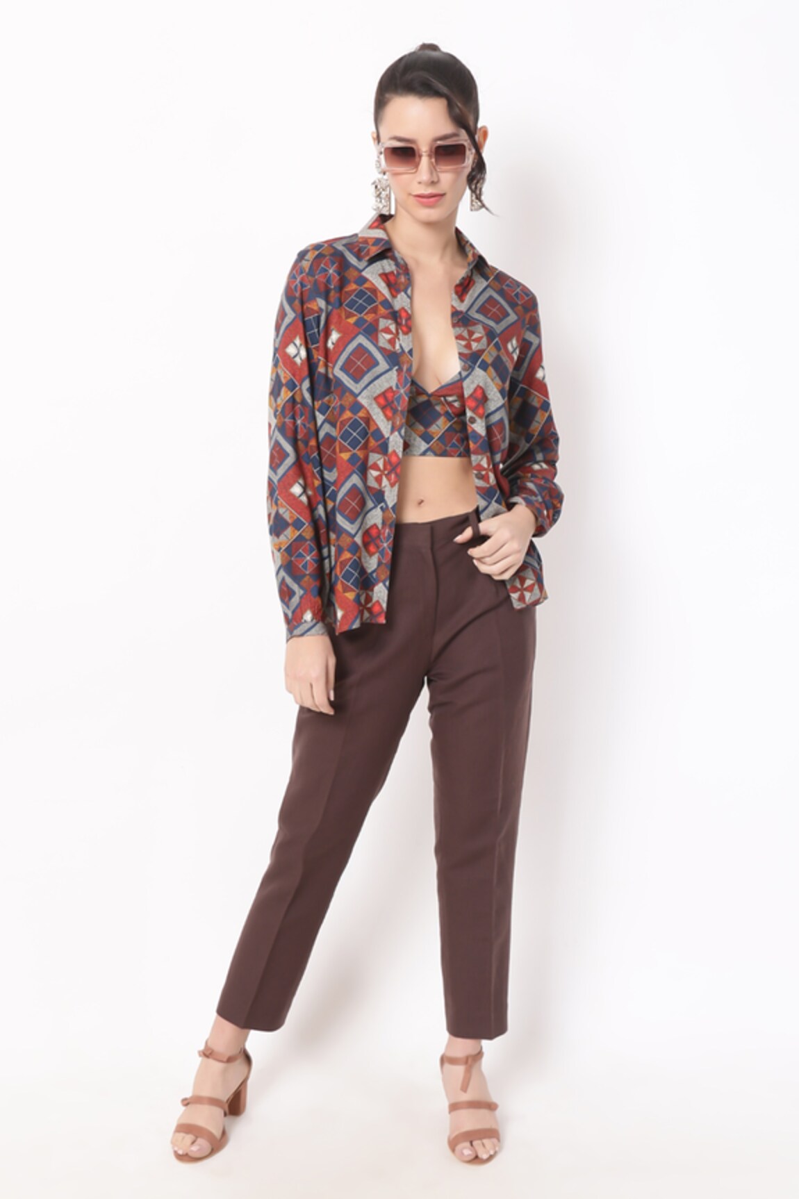 Ranng Label Mosaic Print Shirt With Bralette