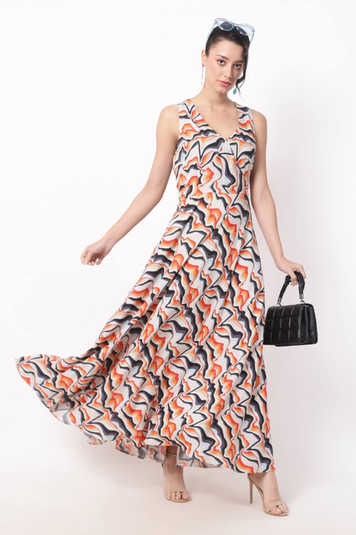 Ranng Label Horizon Wave Print Maxi Gown