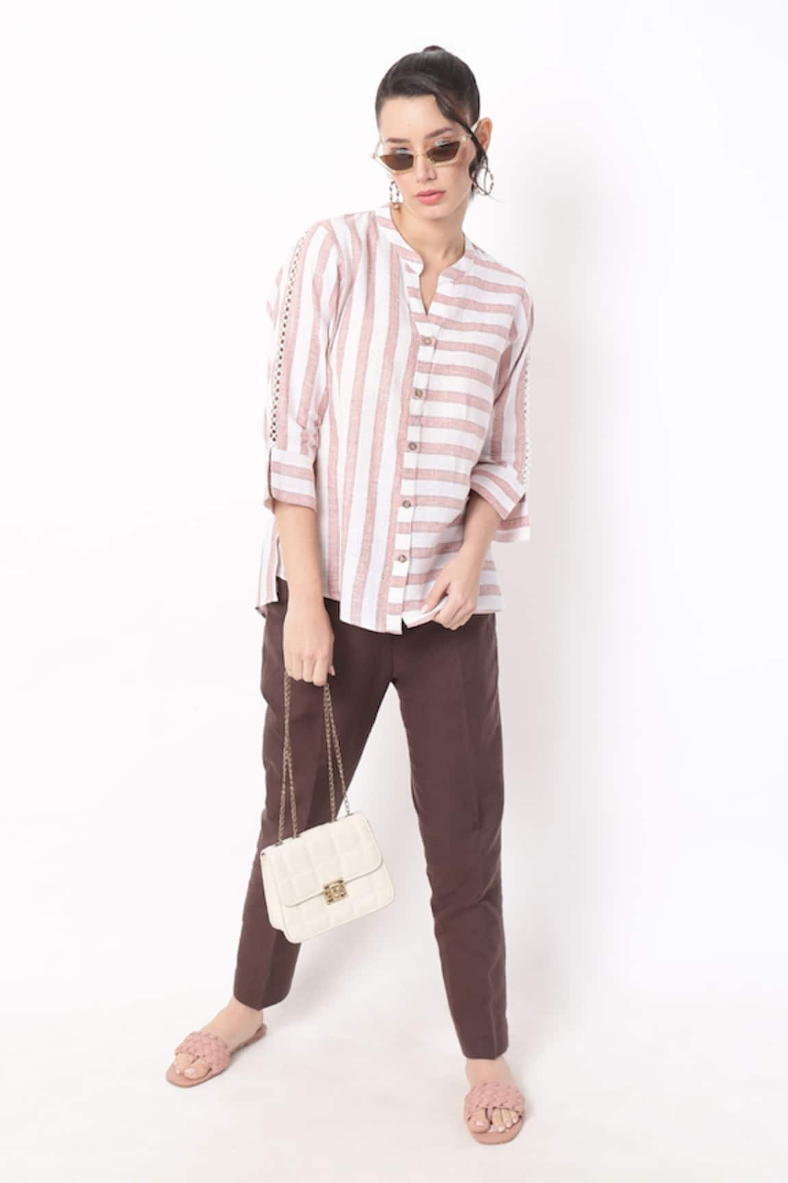 Ranng Label Luna Striped Lace Embellished Shirt