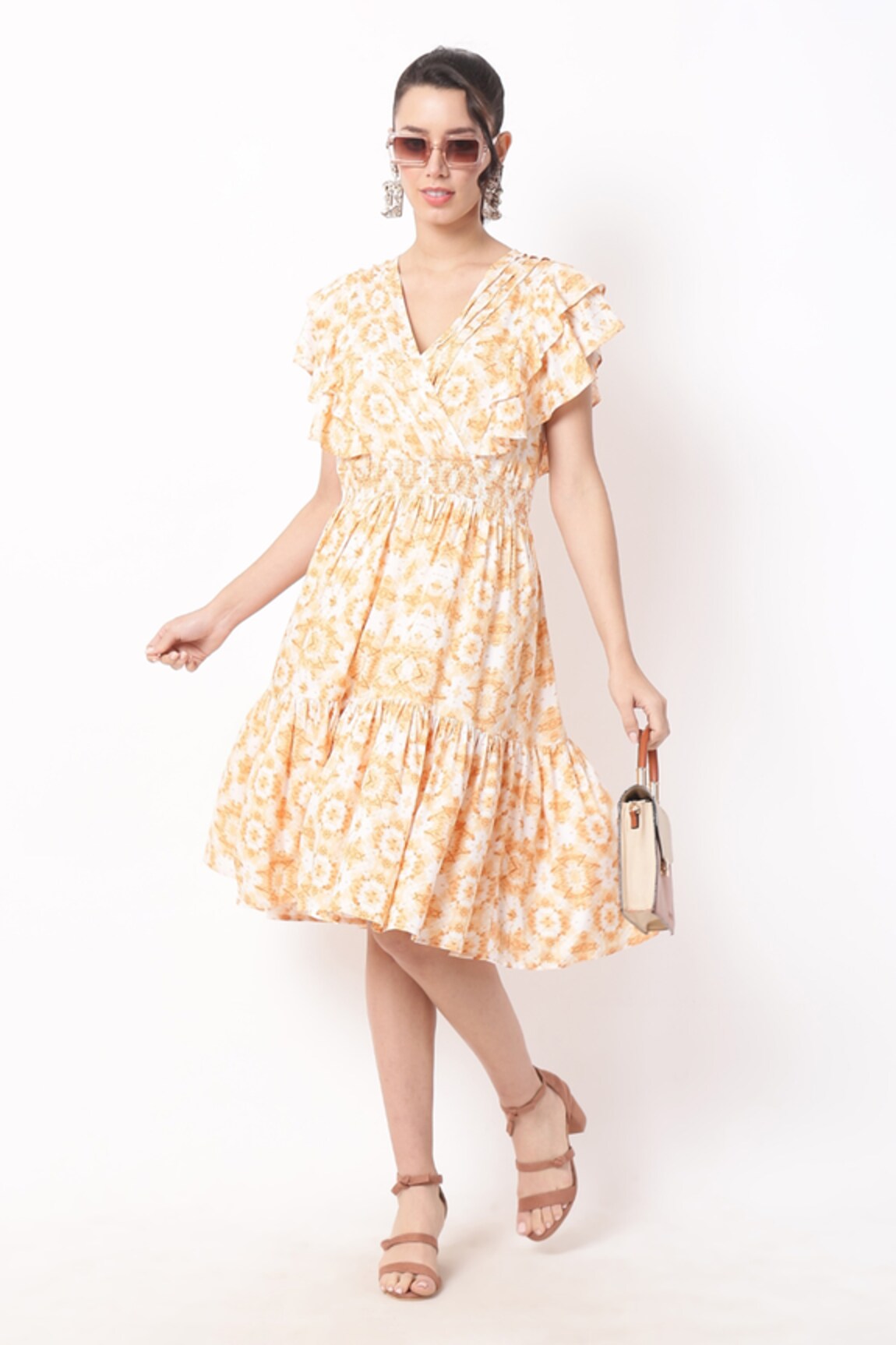 Ranng Label Marigold Bloom Print Midi Dress