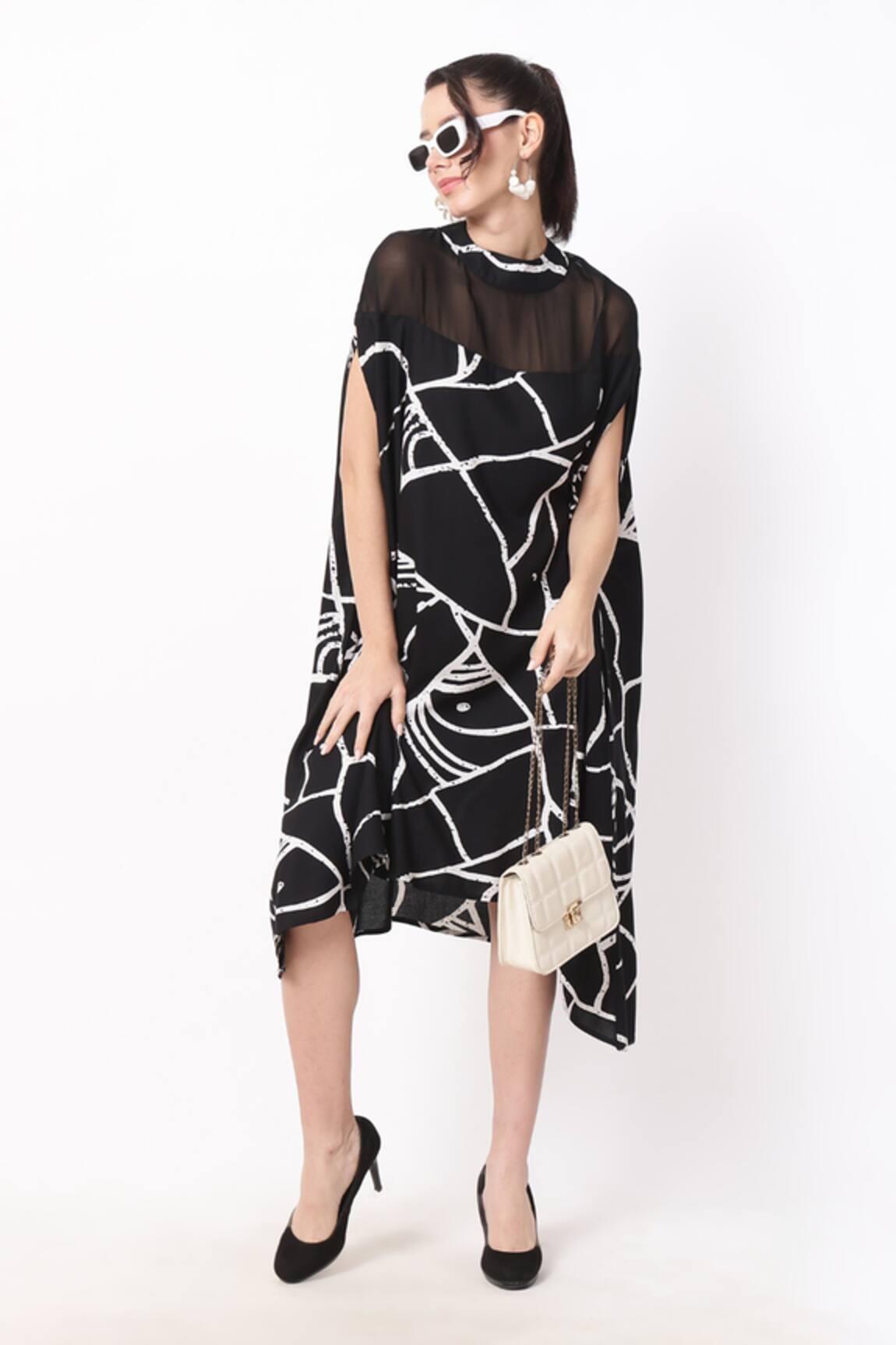 Ranng Label Poppy Abstract Swerve Print High Low Dress