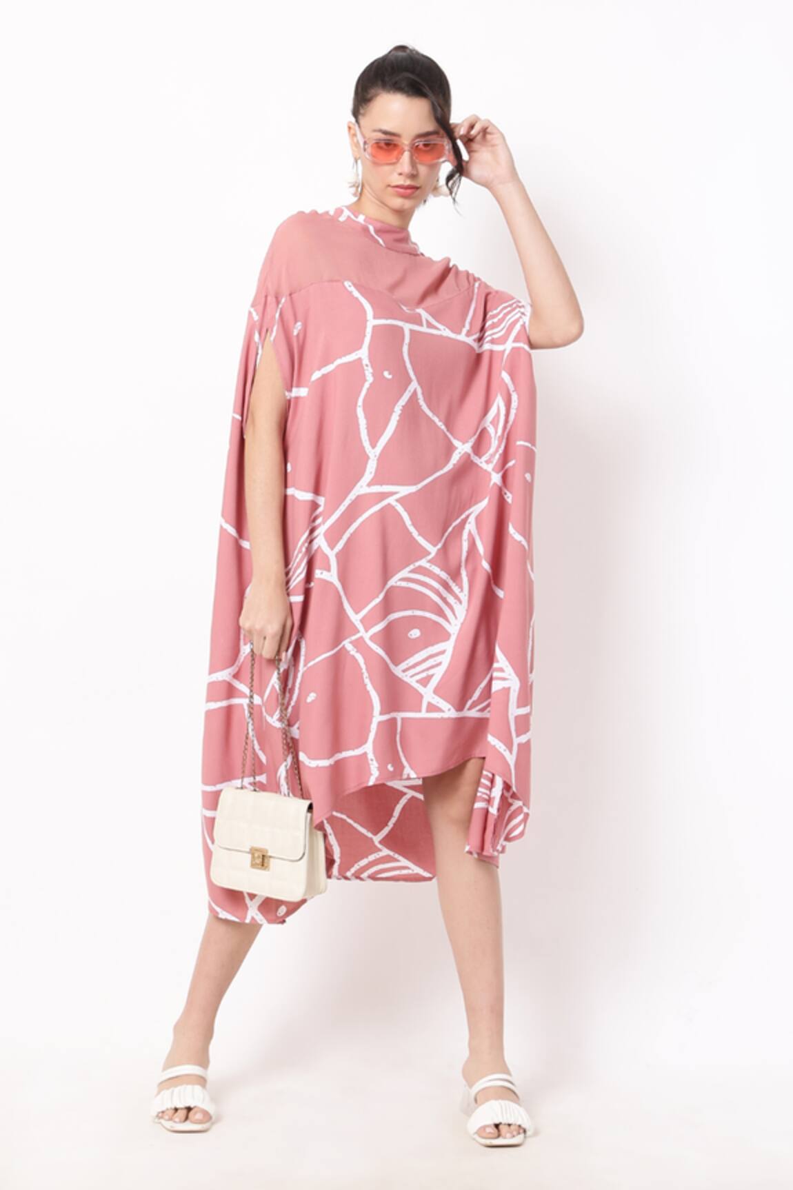 Ranng Label Poppy Abstract Print High Low Dress