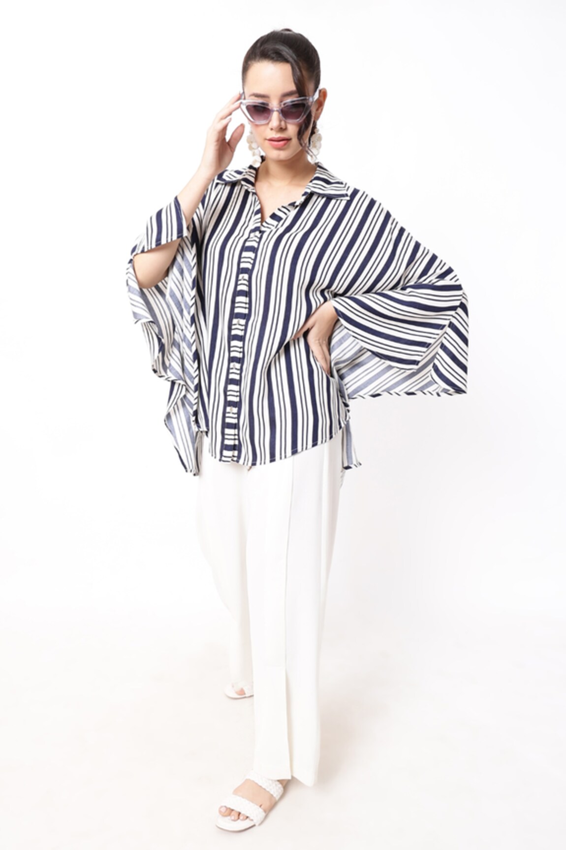 Ranng Label Seabreeze Barcode Striped Kaftan Shirt