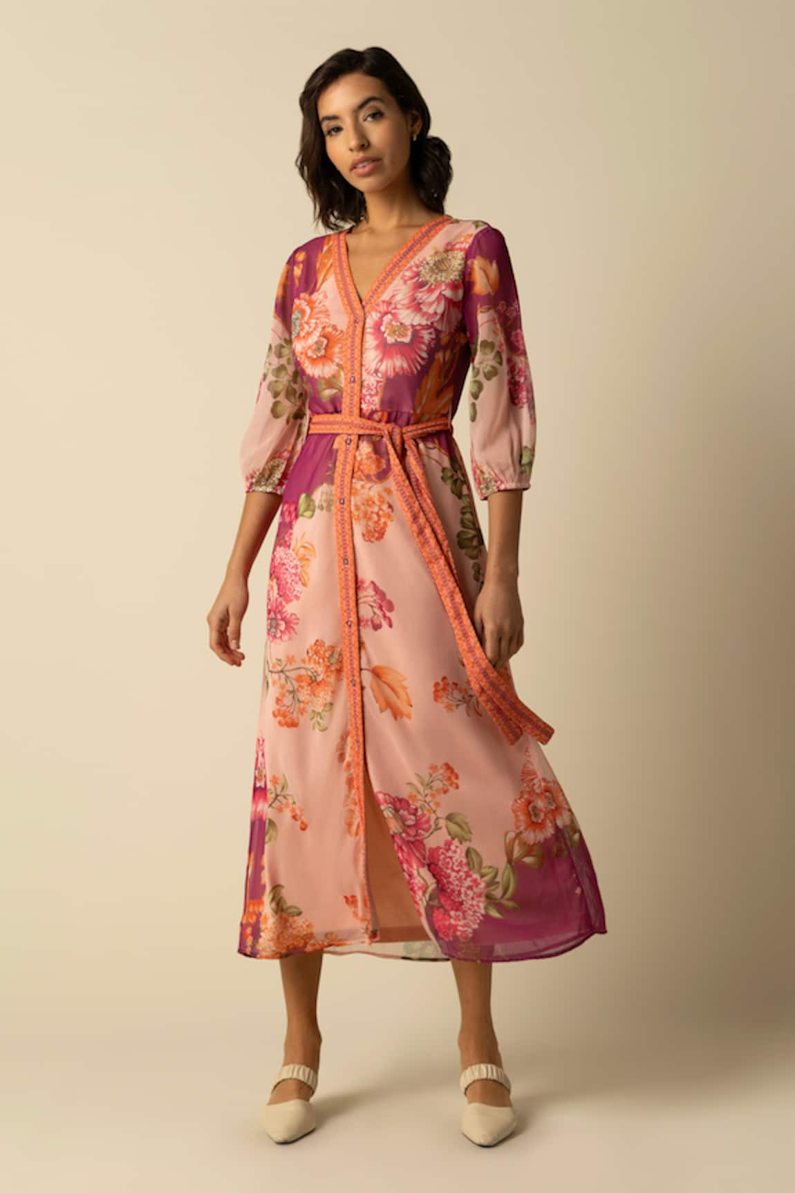 RAISHMA Margot Floral Print Dress With Belt