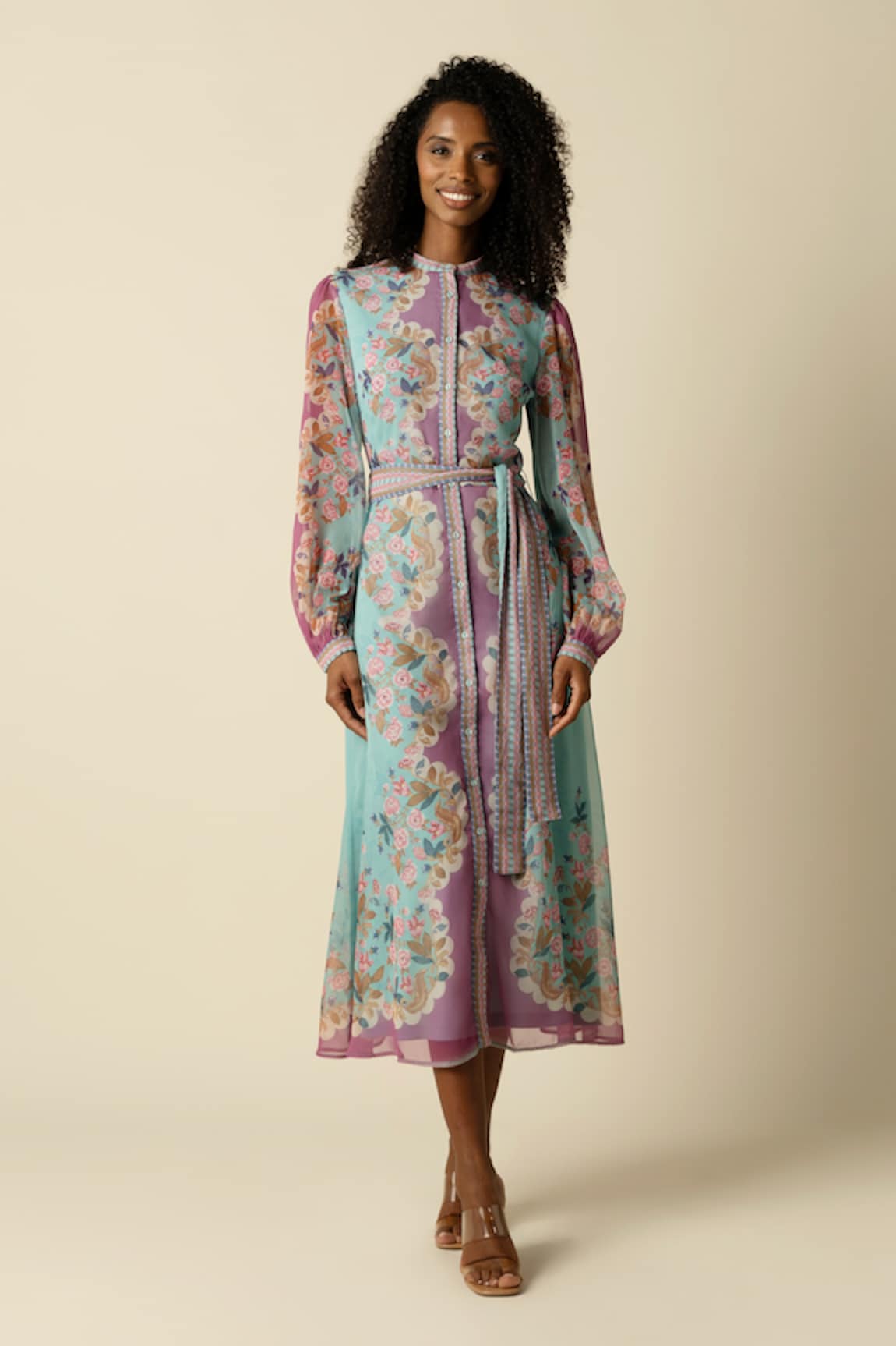 RAISHMA Evangeline Floral Print Dress With Belt