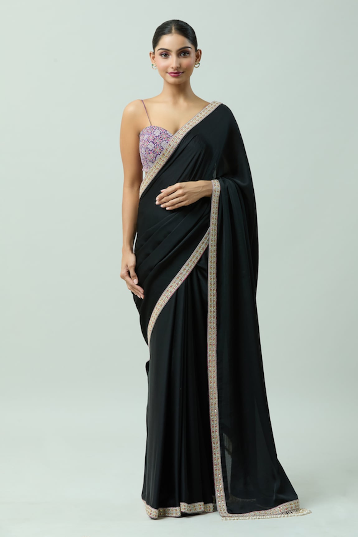 ANUSHKA KHANNA Pearl Embroidered Border Saree With Blouse