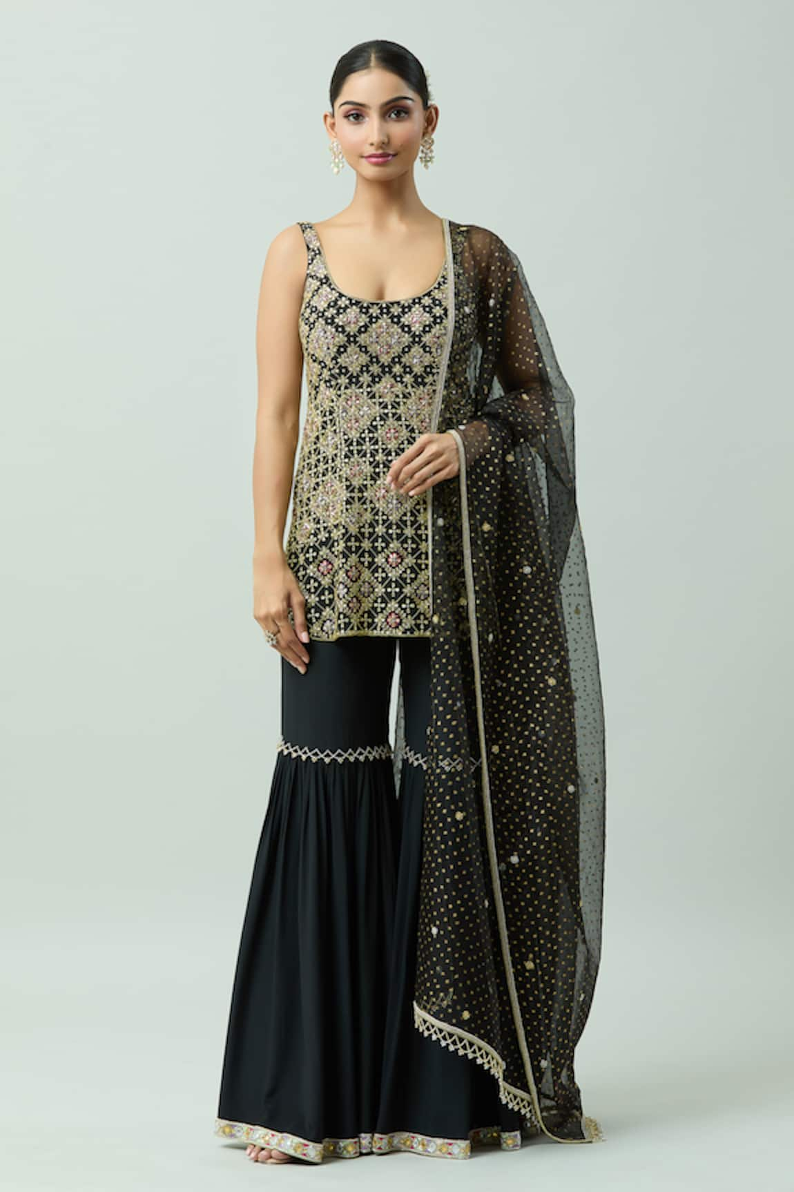 ANUSHKA KHANNA Sequin Embellished Floral Jaal Kurta Gharara Set