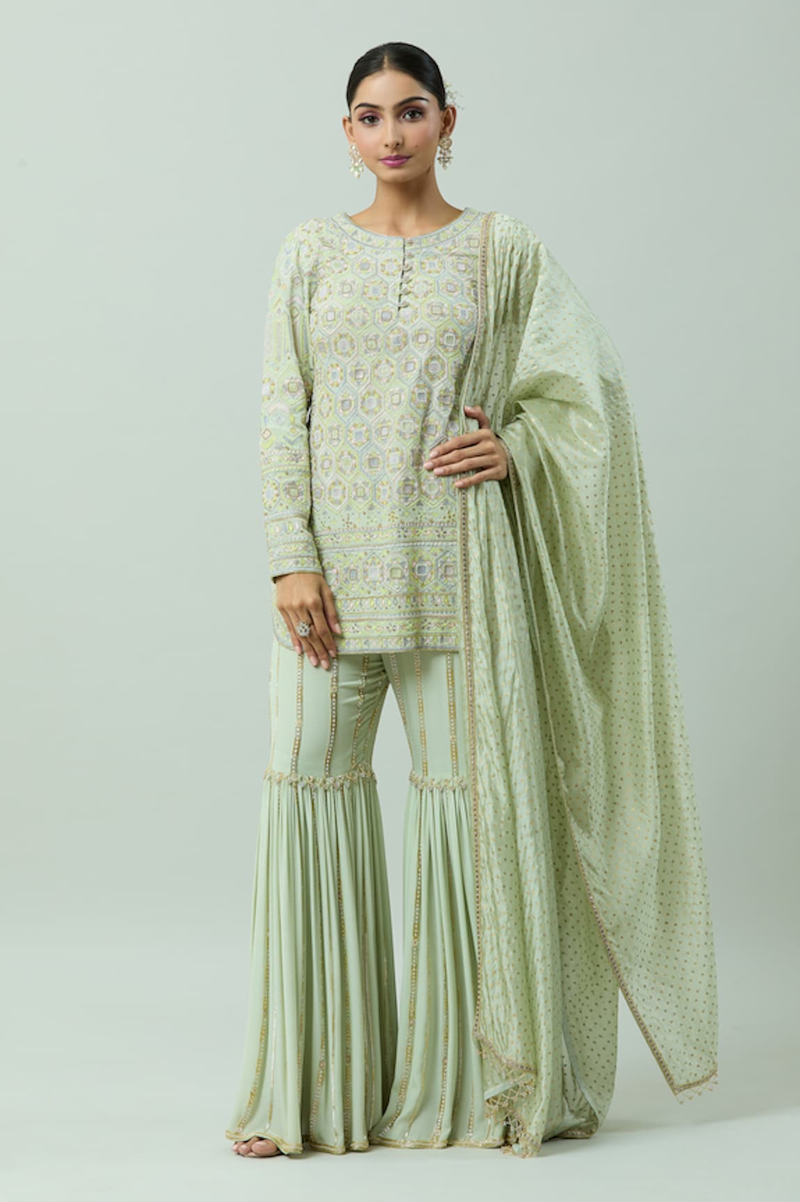 ANUSHKA KHANNA Honeycomb Thread Embroidered Kurta Gharara Set