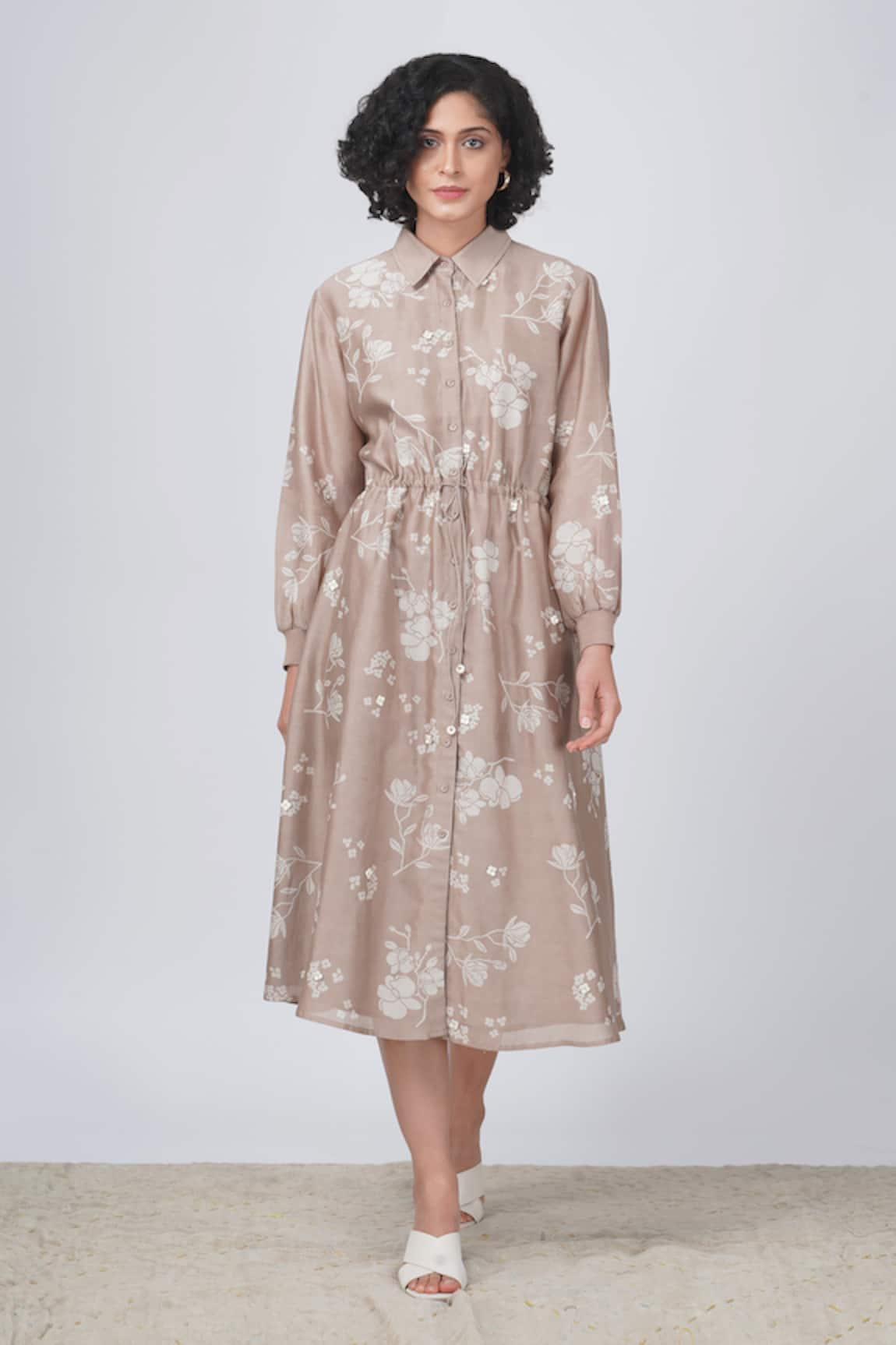 Arcvsh by Pallavi Singh Yuri Floral Print Tie-up Shirt Dress