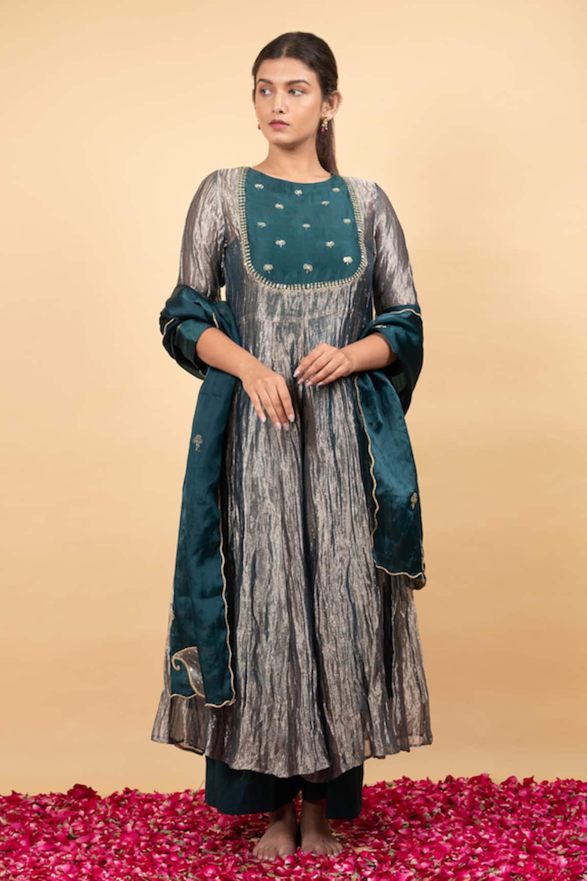 KKANYAAH Handwoven Tissue Silk Anarkali Set 