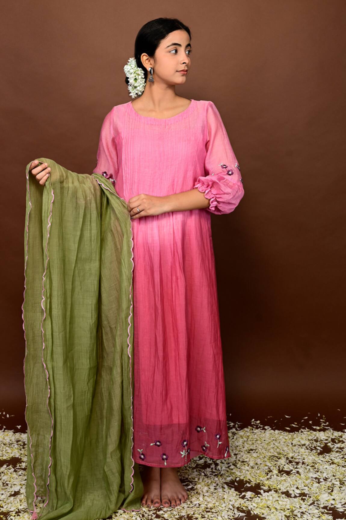 KKANYAAH Silk Ombre Pintuck Kurta Pant Set