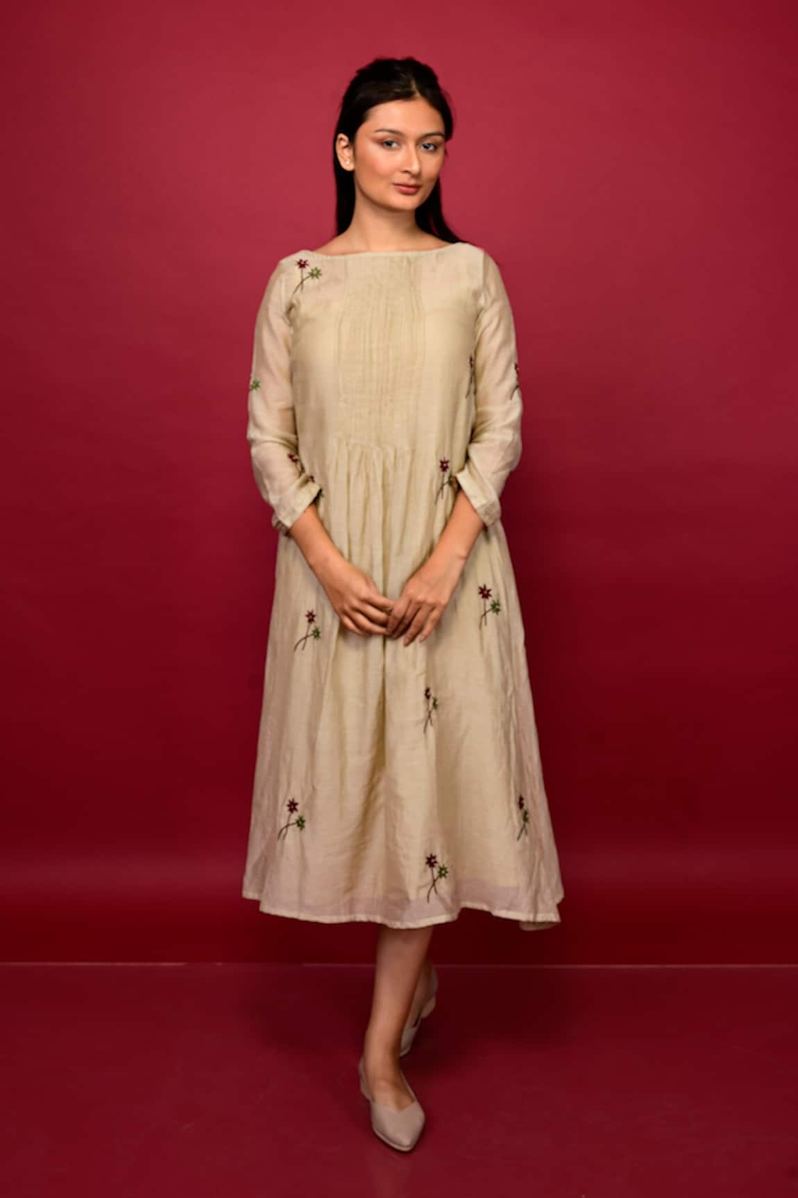 KKANYAAH Silk Threadwork Botanic Dress