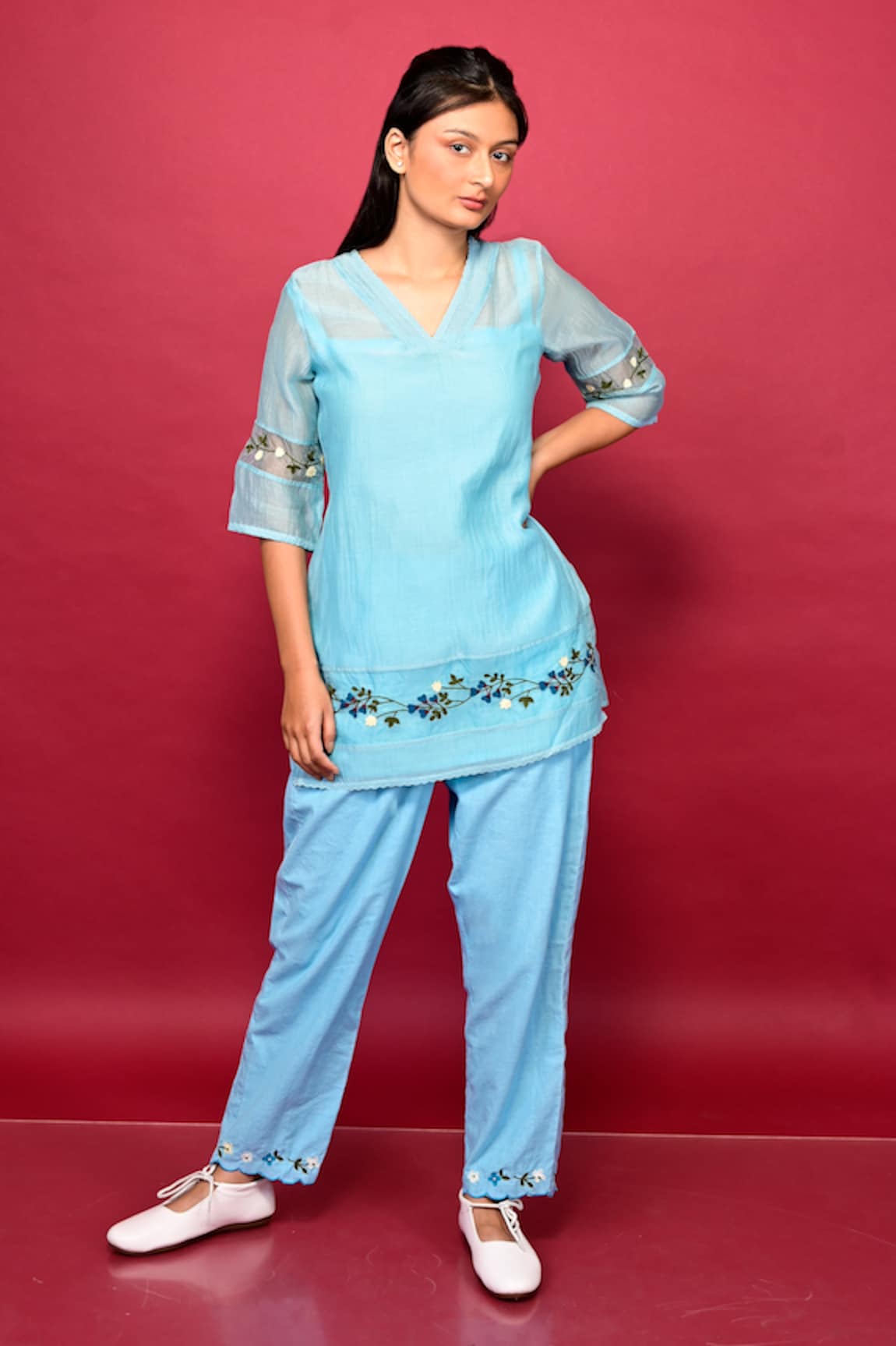 KKANYAAH Placed Embroidered Top & Pant Co-ord Set