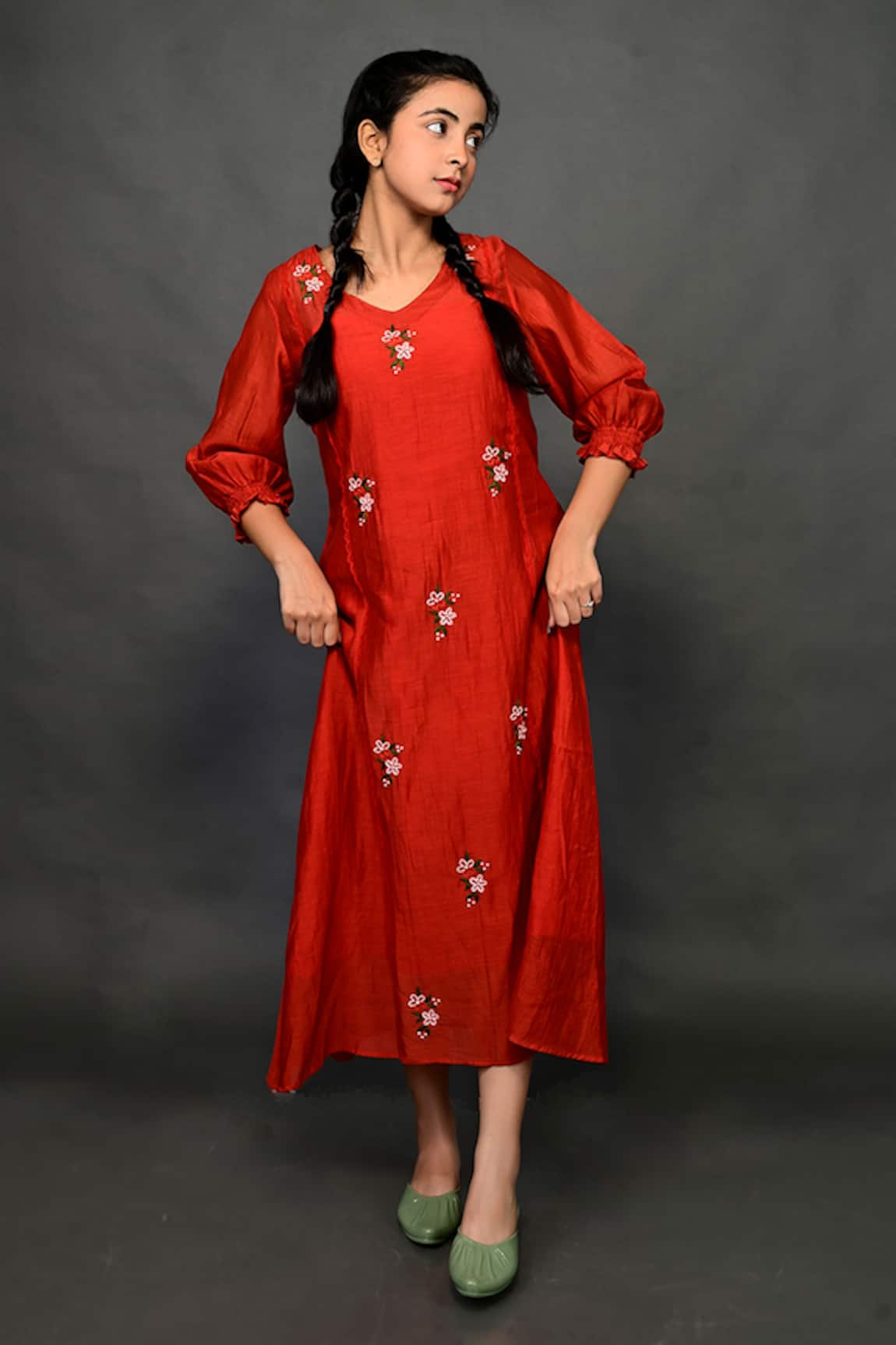 KKANYAAH Floral Hand Embroidered Dress