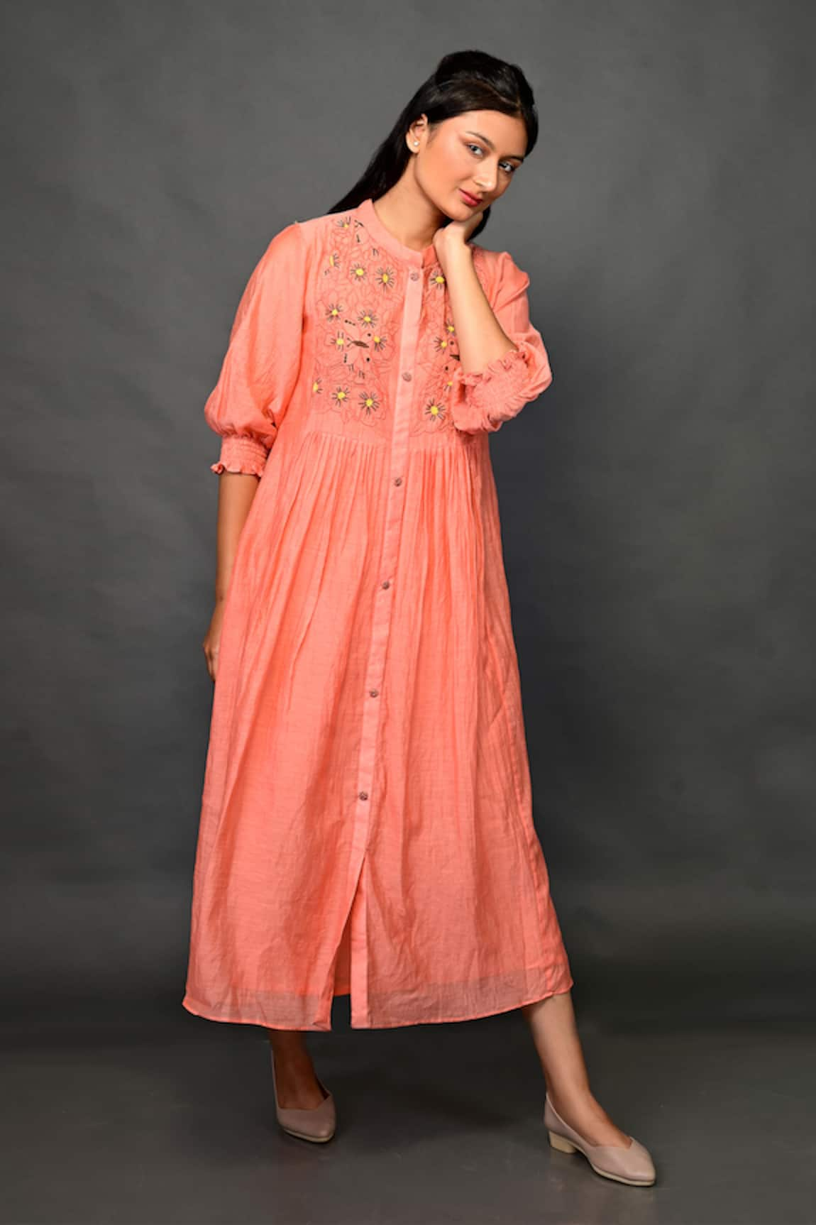 KKANYAAH Floral Embroidered Gathered Dress