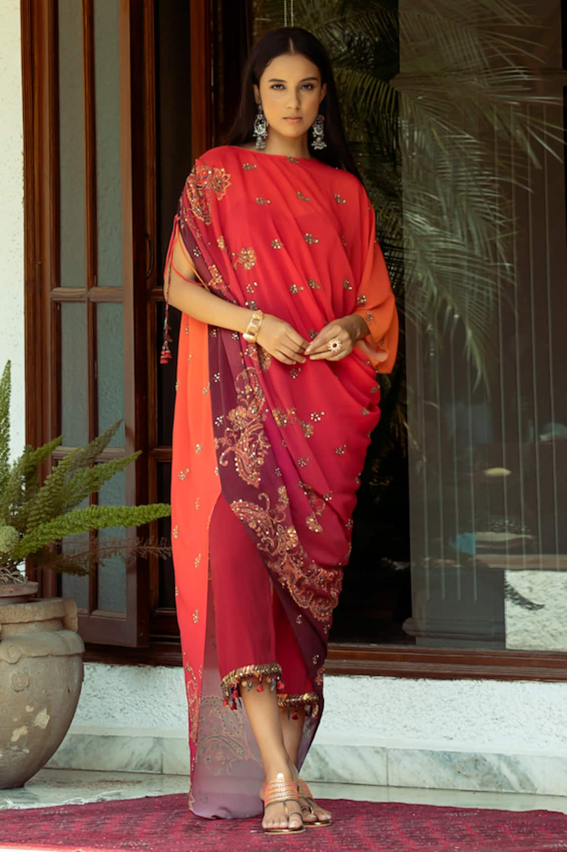 SHASHANK ARYA Ombre Printed Asymmetric Draped Kurta Pant Set