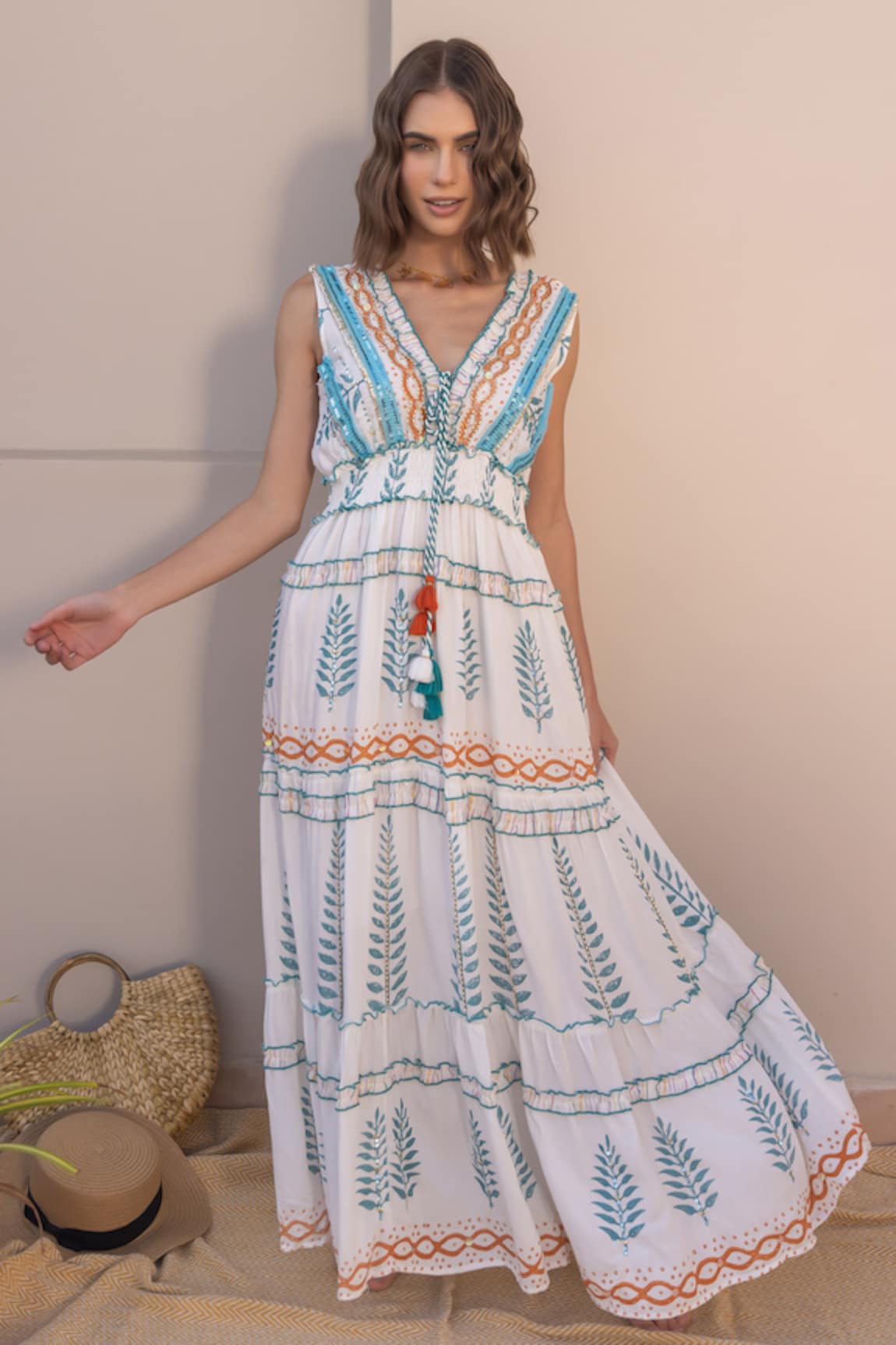 Label Reyya Block Print Embellished Gown