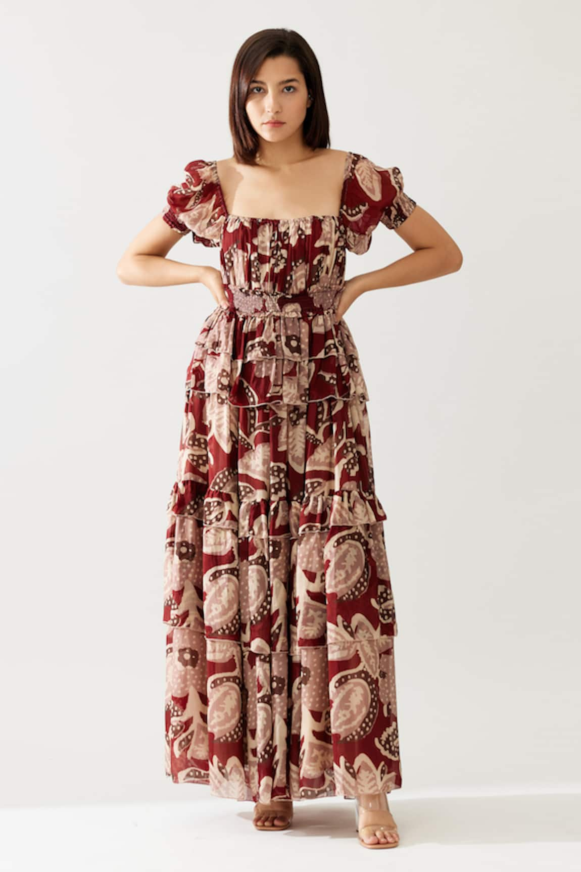 KoAi Floral Print Frilled Maxi Dress