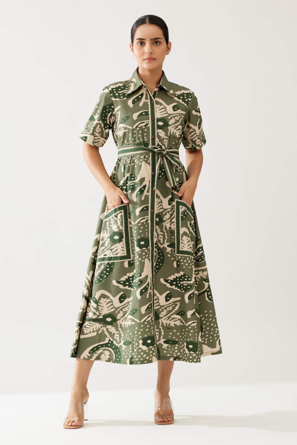 KoAi Floral Print Midi Shirt Dress