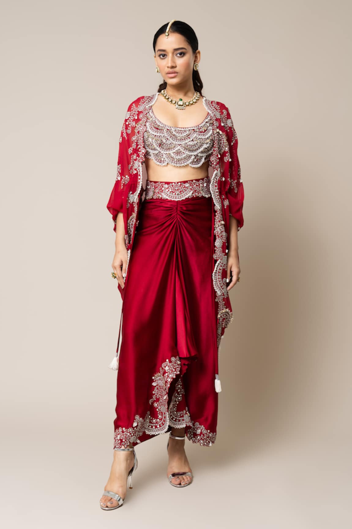 Nupur Kanoi Sequins Embroidered Cape Skirt Set