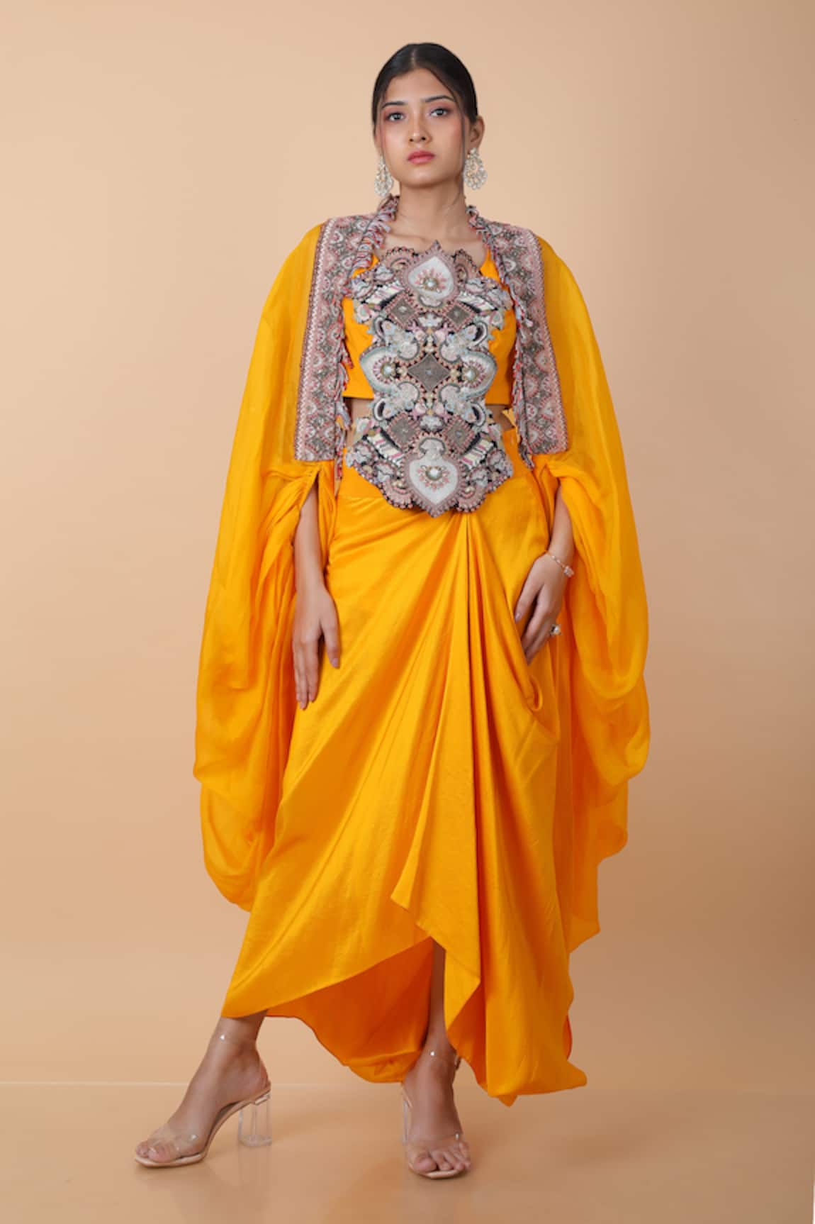 Anamika Khanna Embroidered Cape & Draped Skirt Set