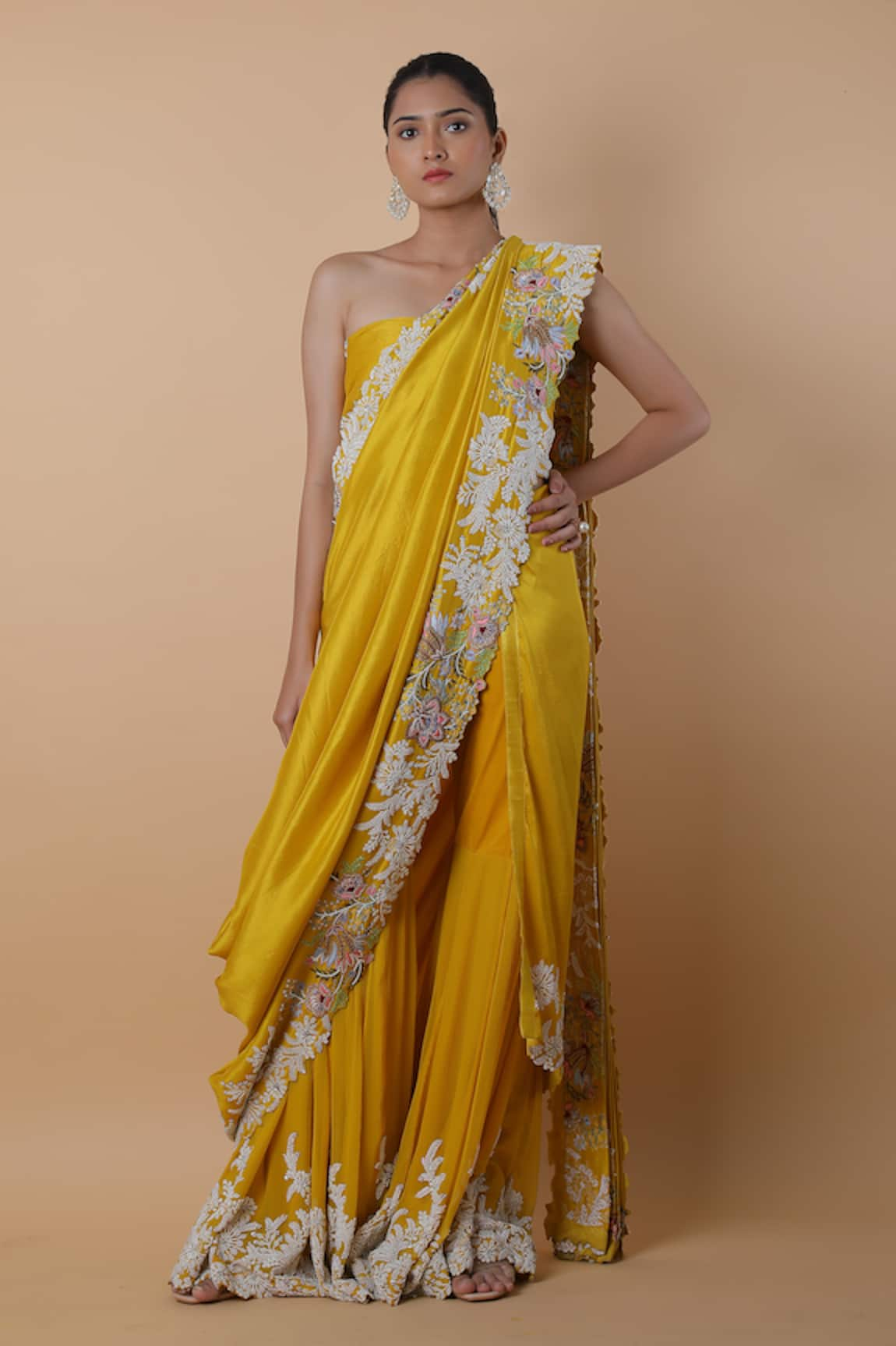 Anamika Khanna Border Embroidered Pre-Draped Sharara Saree Set