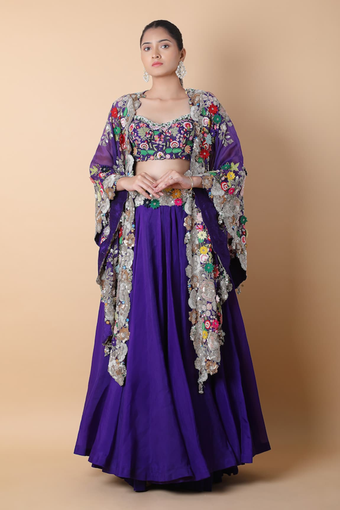 Anamika Khanna Floral Embroidered Cape Lehenga Set