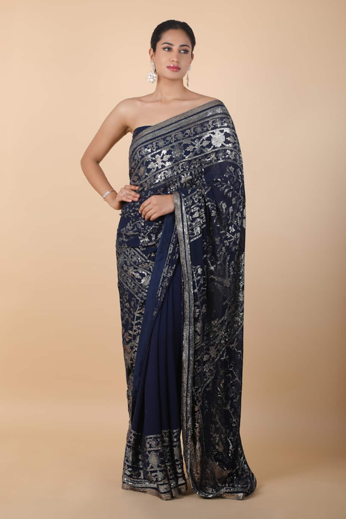 Nakul Sen Sequin Embellished Saree With Unstitched Blouse Piece