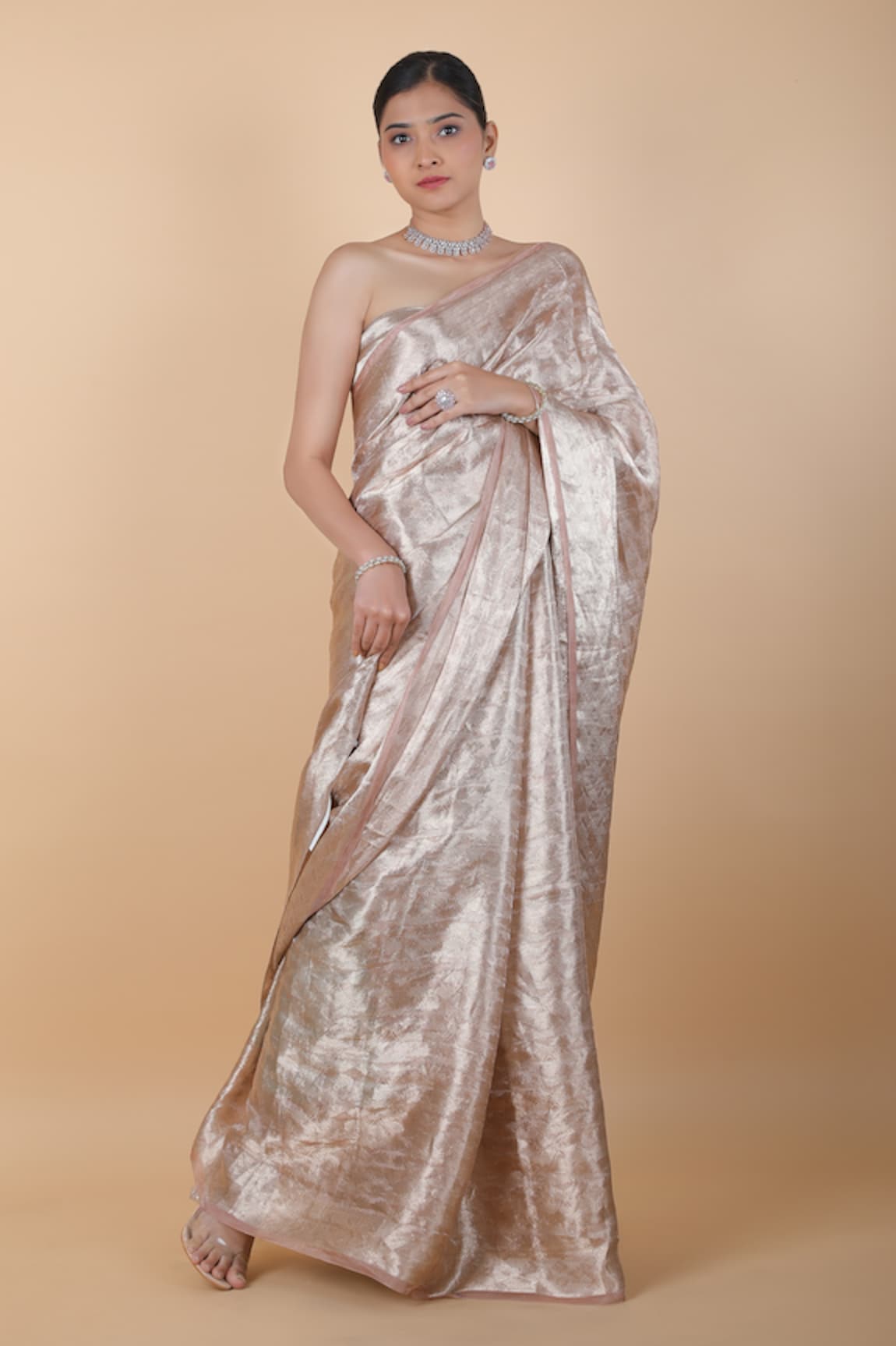 Akaaro Floral Stripe Woven Saree With Unstitched Blouse Piece