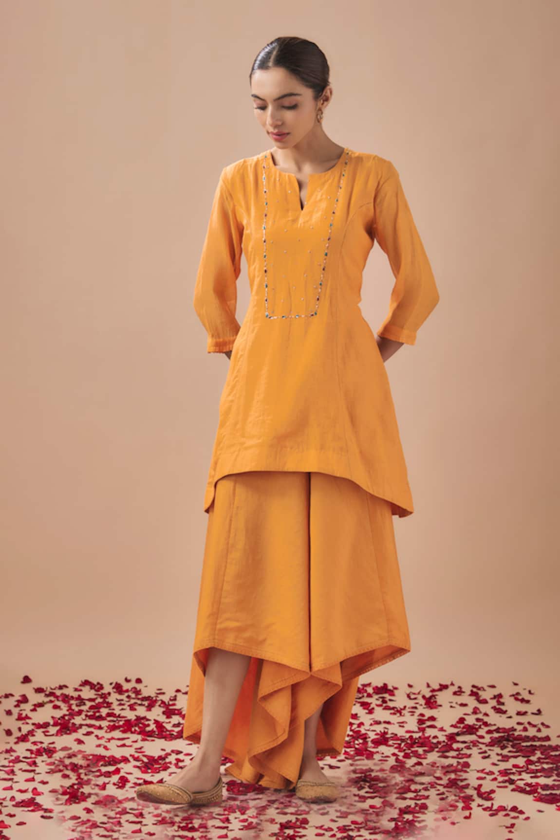 Cupid Cotton Embroidered Yoke Kurta With Asymmetric Pant