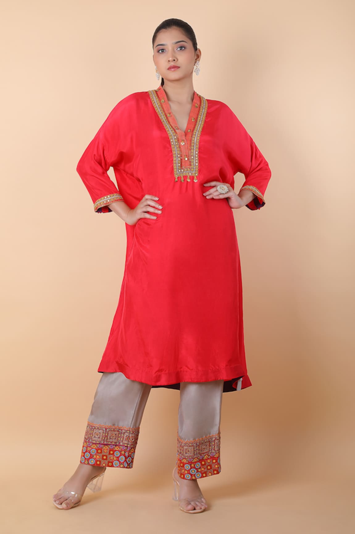 Debyani + Co Neck Embroidered Kurta & Pant Set