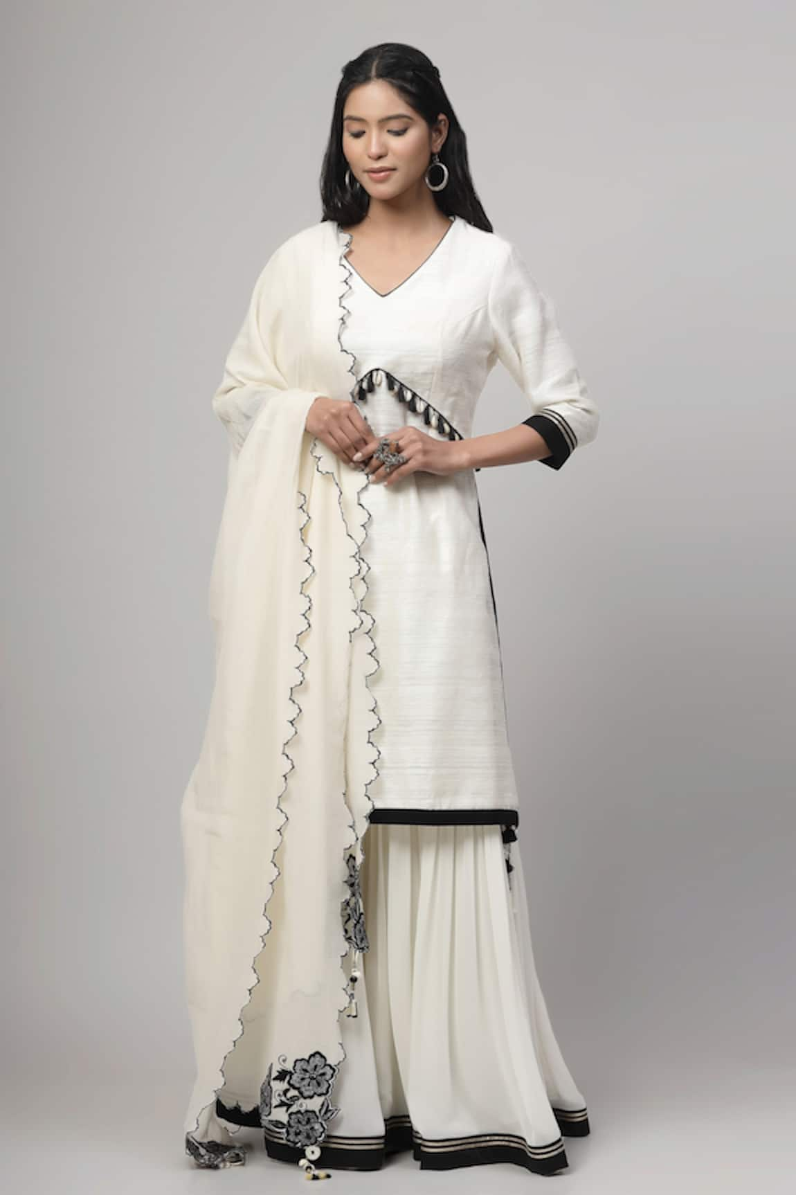 Kushani Tassel & Shell Embellished Aliya Cut Kurta Gharara Set